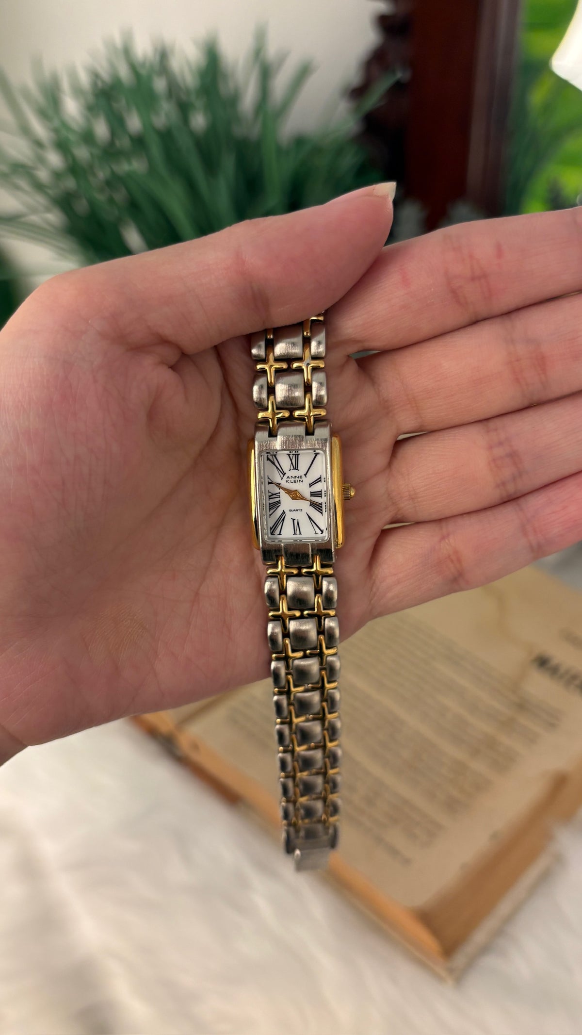 Rare Vintage Anne Klein Roman Dial Tank in Two-Tone Quartz
