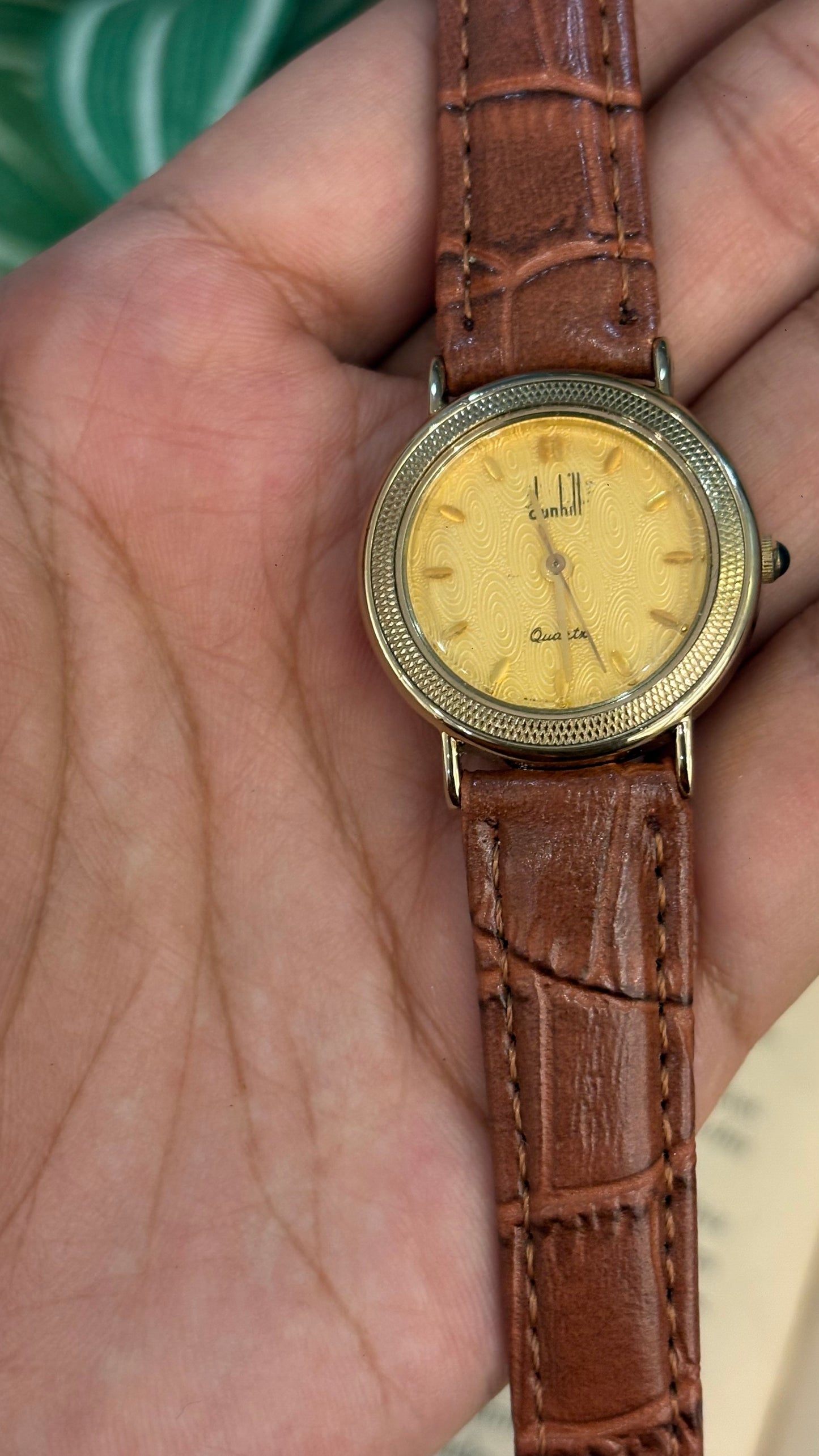 Vintage Dunhill Swiss Watch in Brown Leather Straps