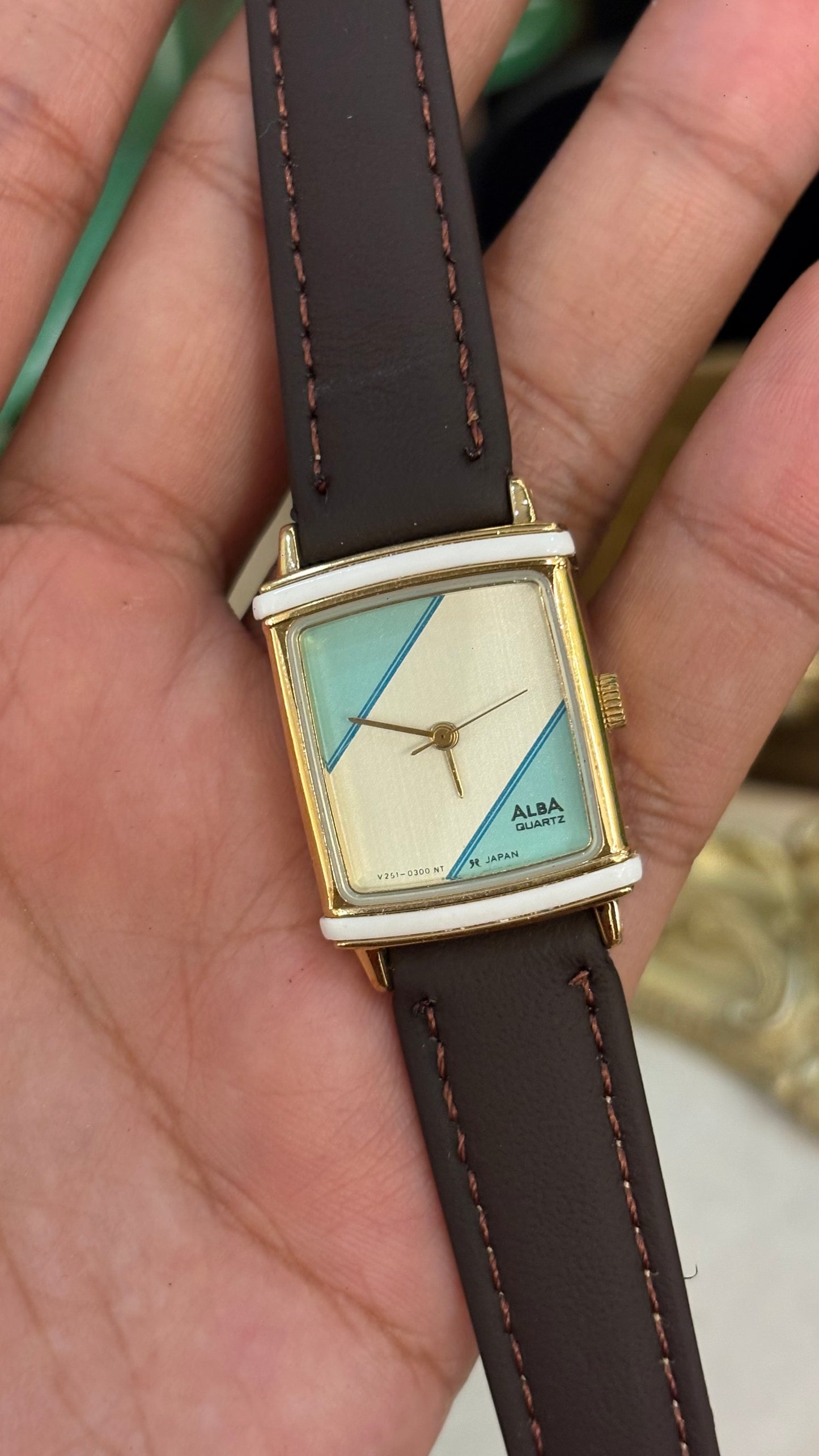 Vintage Alba by Seiko Tank Watch in Black Leather Straps Rare Dial