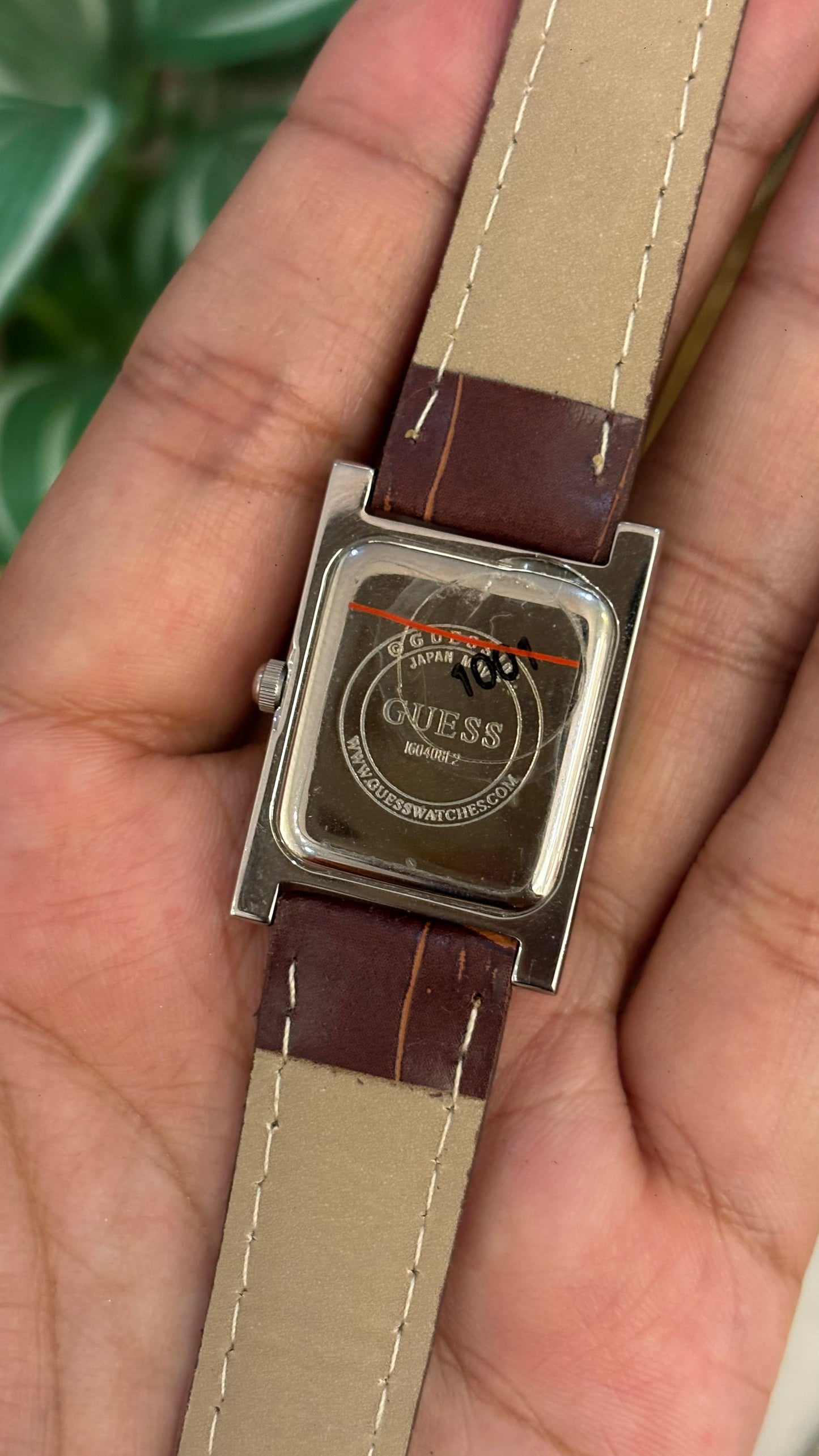 Vintage Guess Tank Watch in Brown Leather Strap