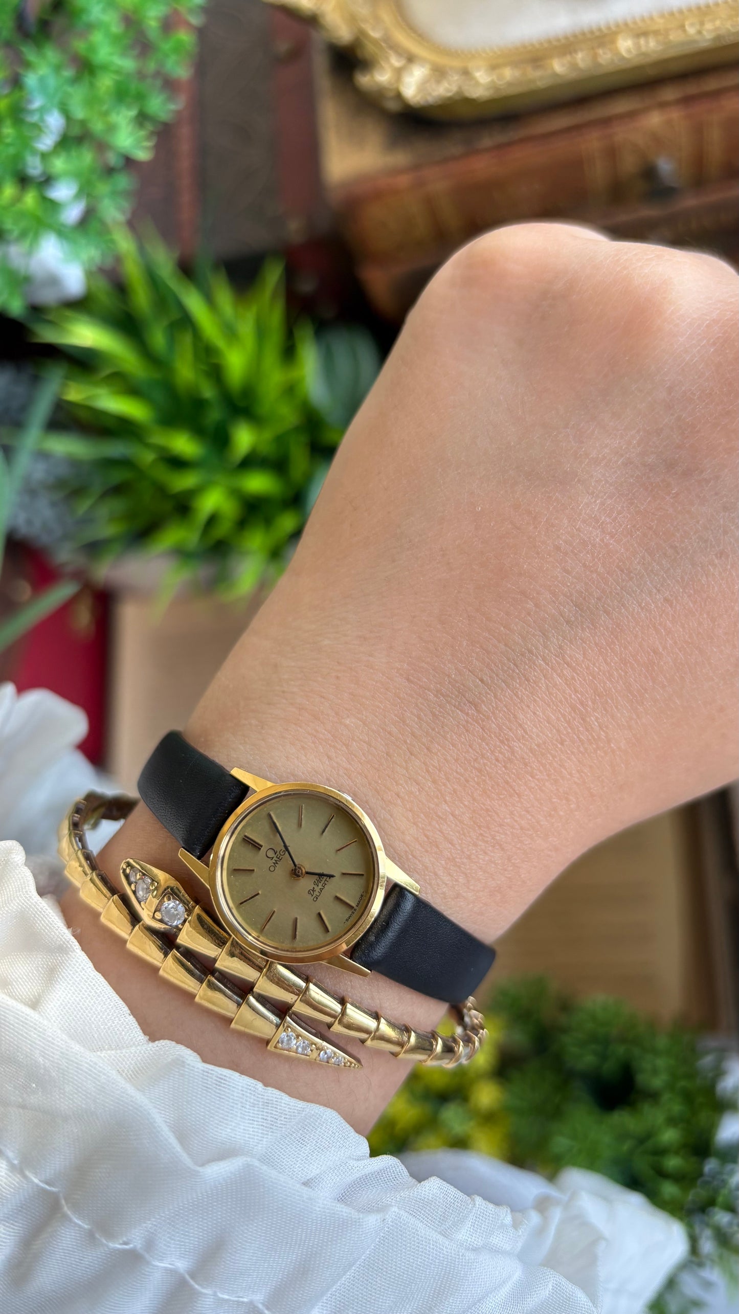 Vintage Omega De Ville Women's Dress Watch in Black Leather Strap Original Buckle