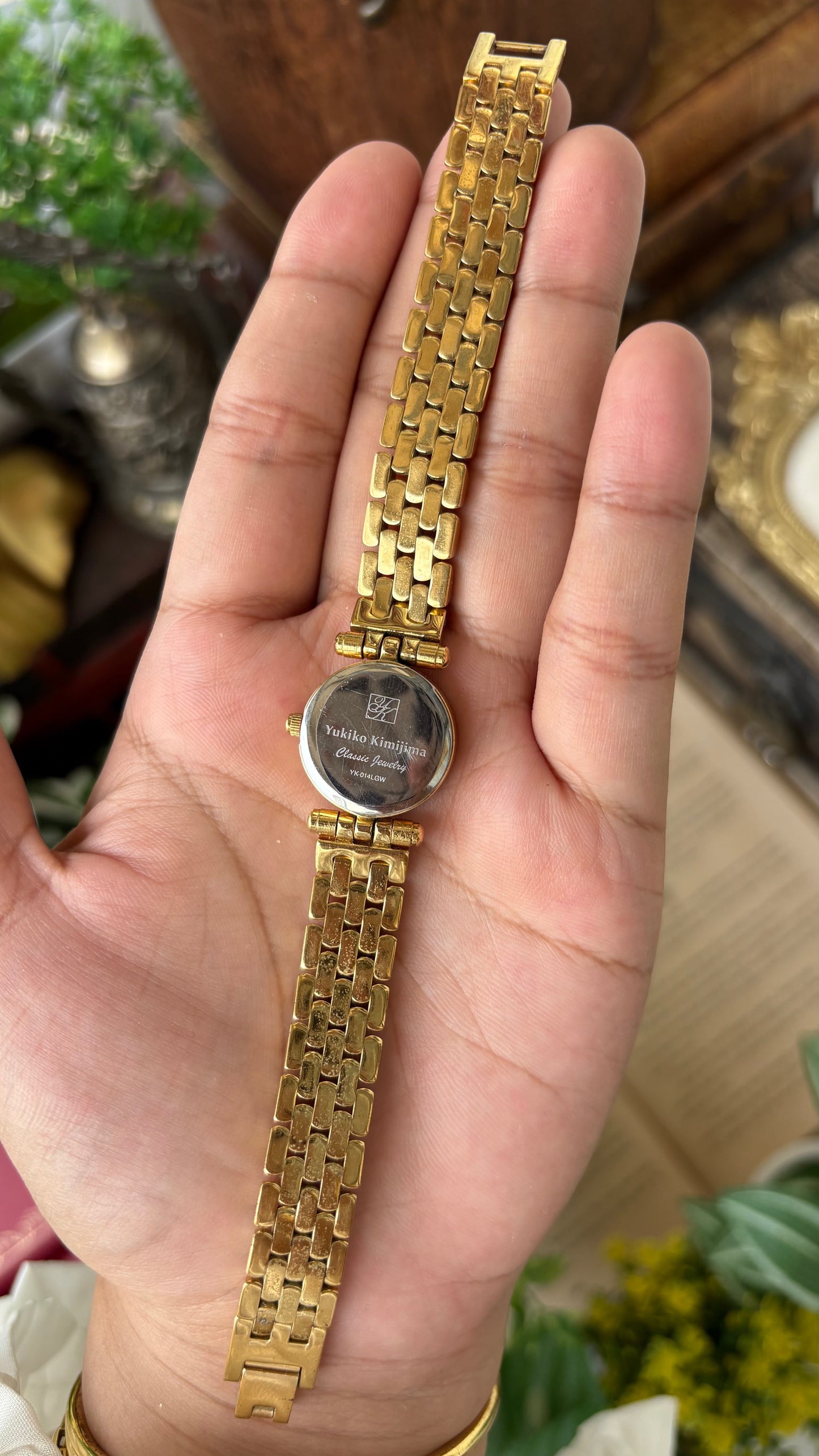 Rare Vintage Yumiko Kimijima Rhinestone Bezel Watch in Gold Tone Quartz