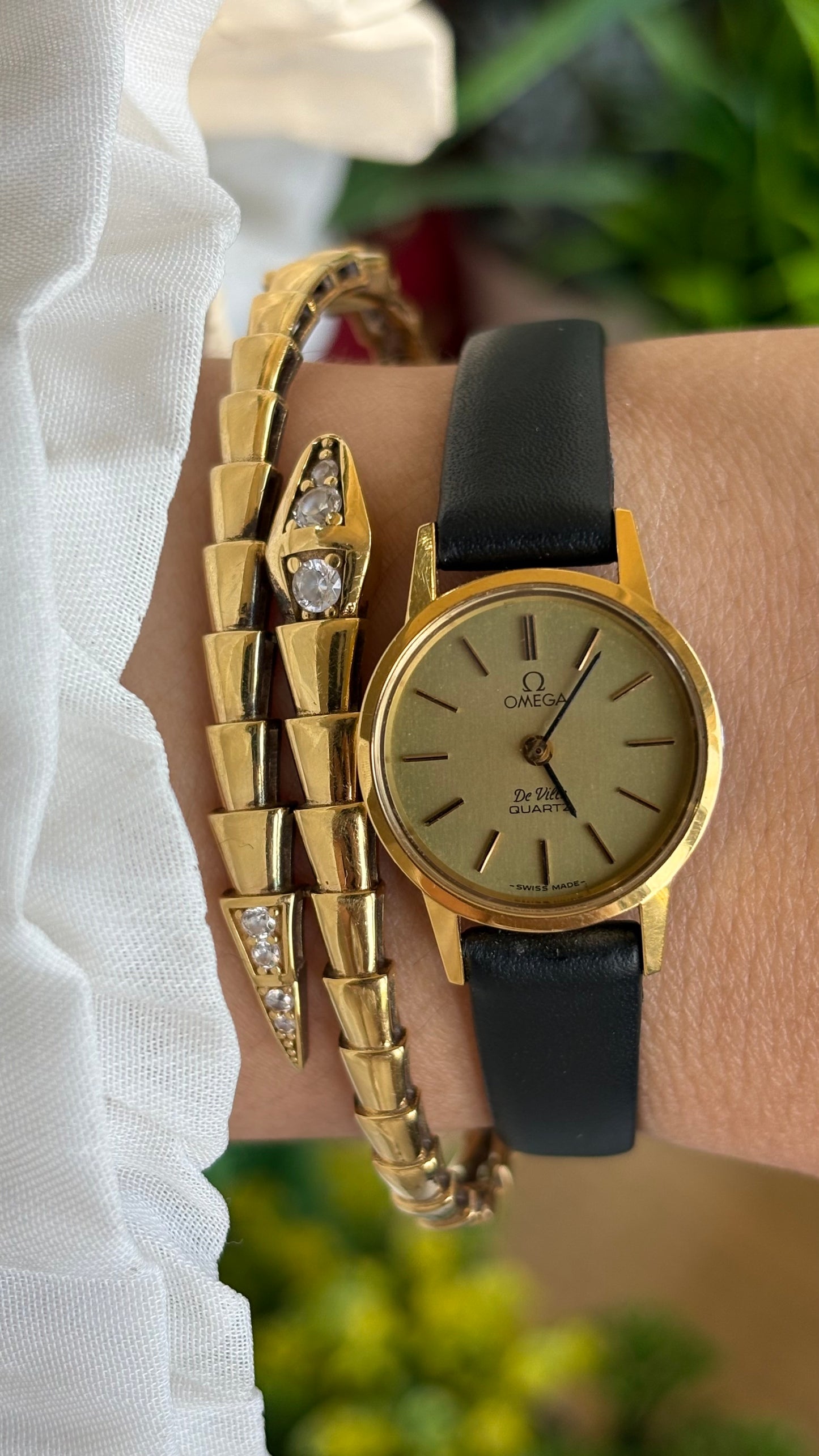 Vintage Omega De Ville Women's Dress Watch in Black Leather Strap Original Buckle