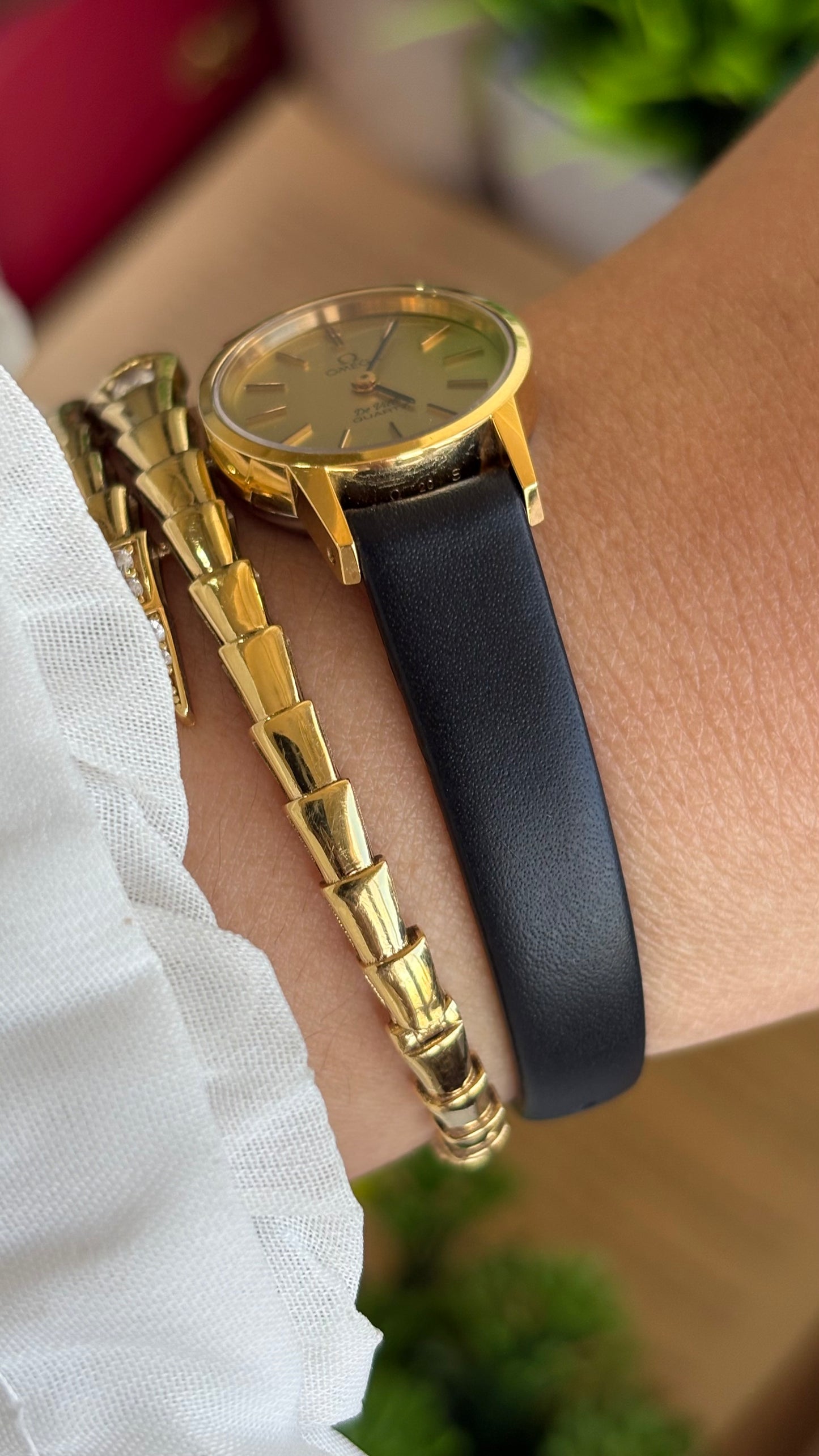 Vintage Omega De Ville Women's Dress Watch in Black Leather Strap Original Buckle
