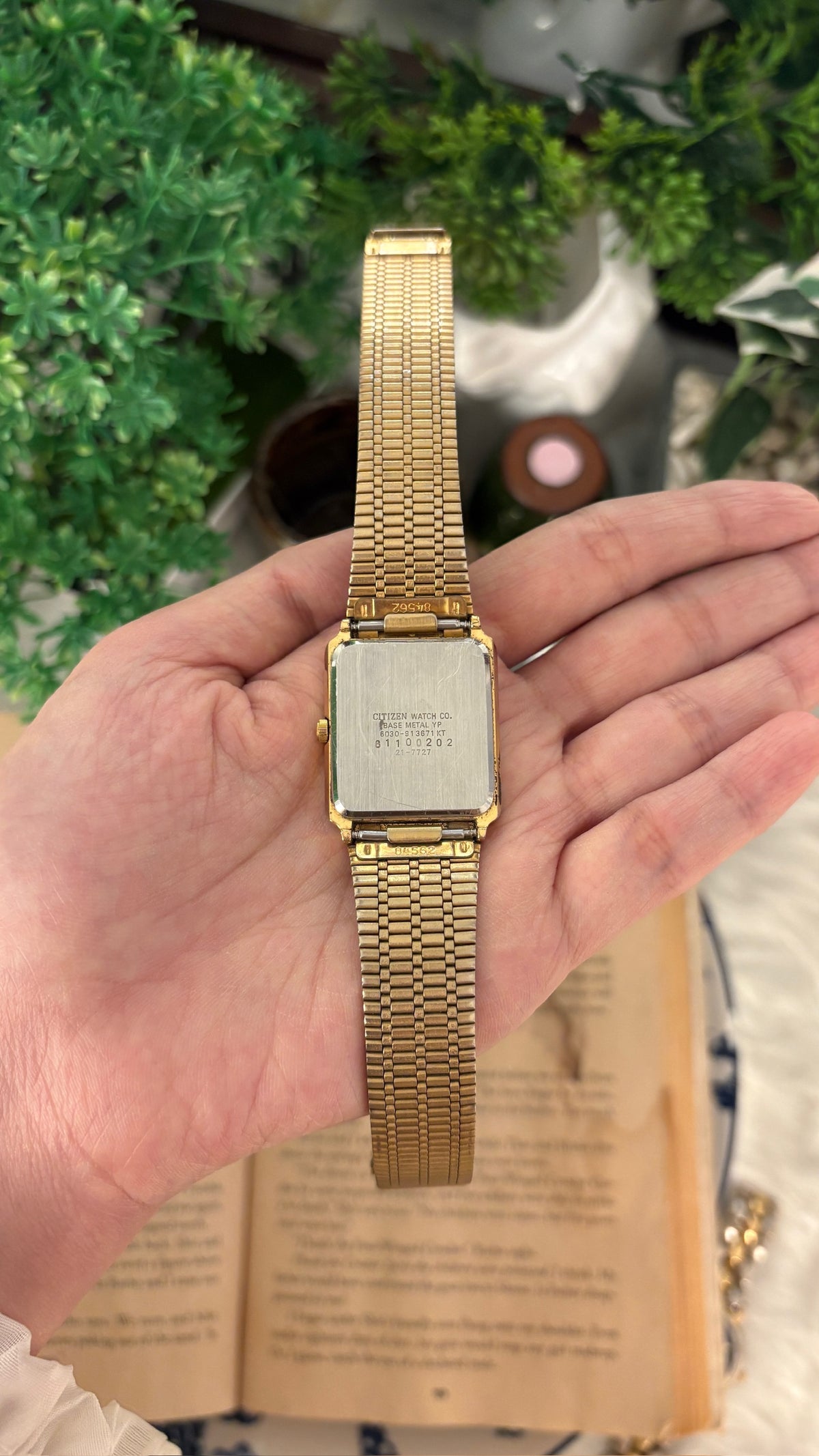 Rare Vintage Citizen Mens Tank Watch in Gold Tone Quartz
