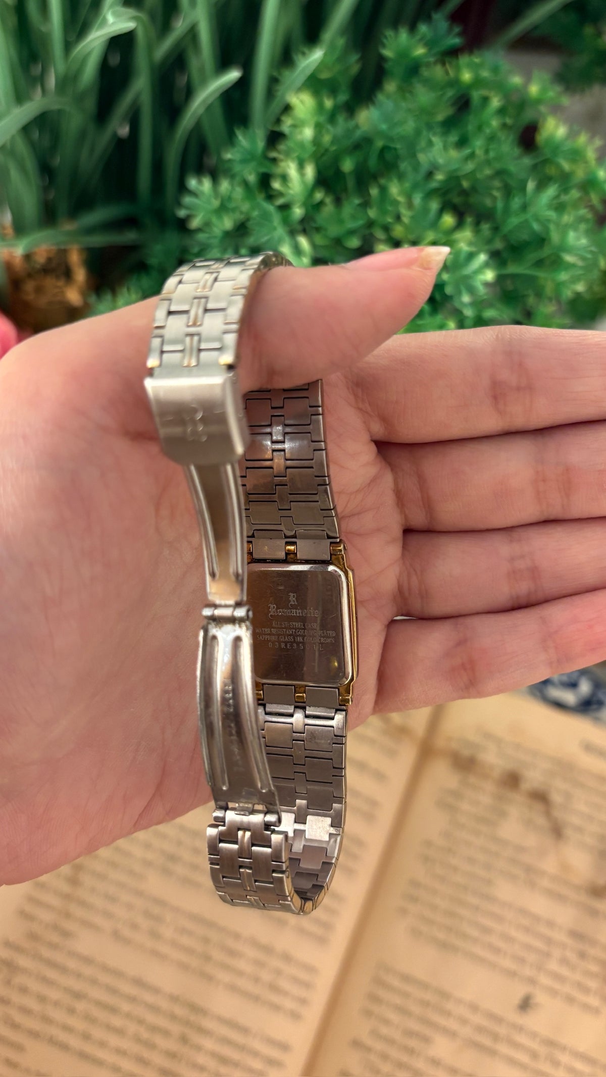 Vintage Romanette Blue Dial Tank Watch in Two-Tone Quartz