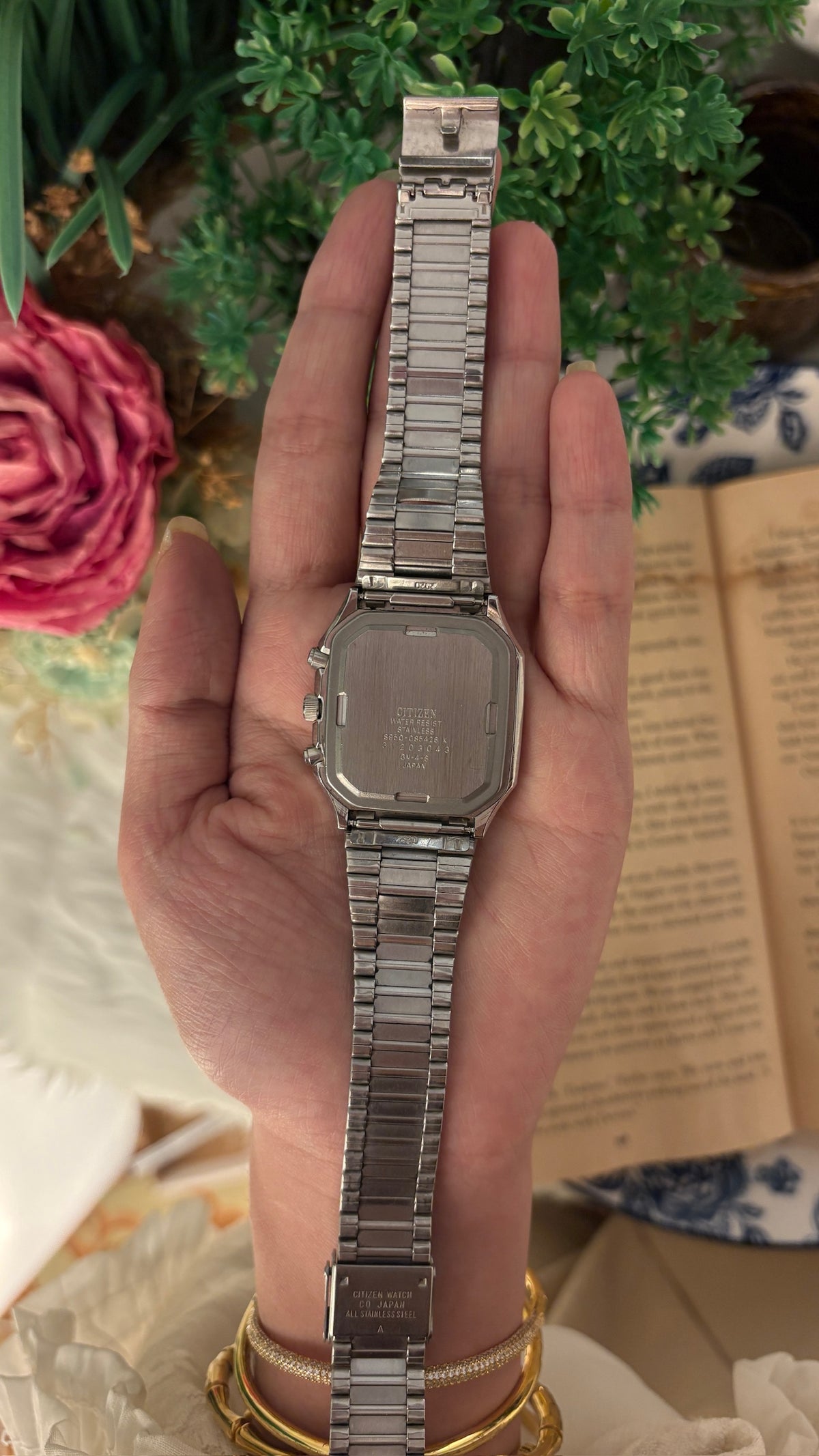 Rare Vintage Citizen Digital Analog Tank Mens Watch in Silver Tone Quartz