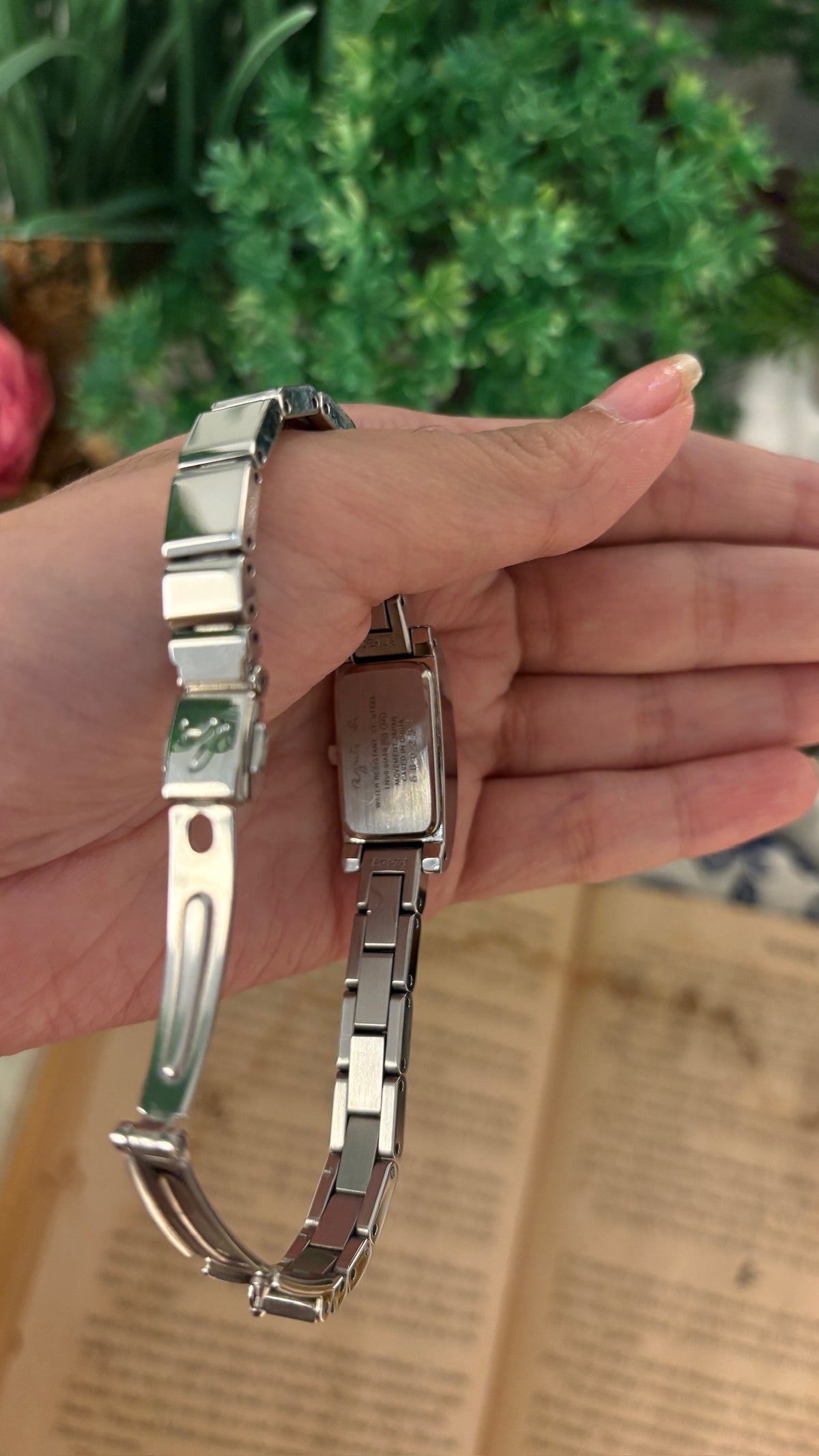 Rare Vintage Agnes B. Pink Dial Tank Watch in Silver Tone Quartz