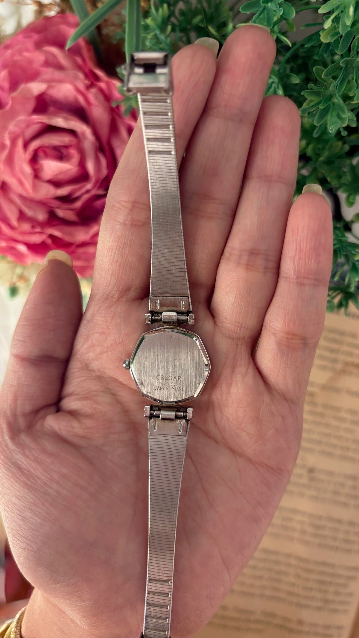 Vintage Cregar Octagon Black Dial Watch in Silver Tone Quartz