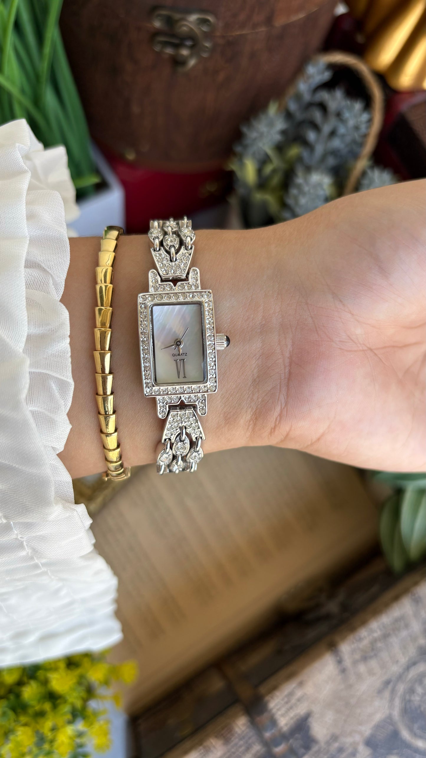 Extremely Rare Metropolitan Museum of Art Moissanite Bejeweled Vintage Watch in Silver Tone Shell Dial
