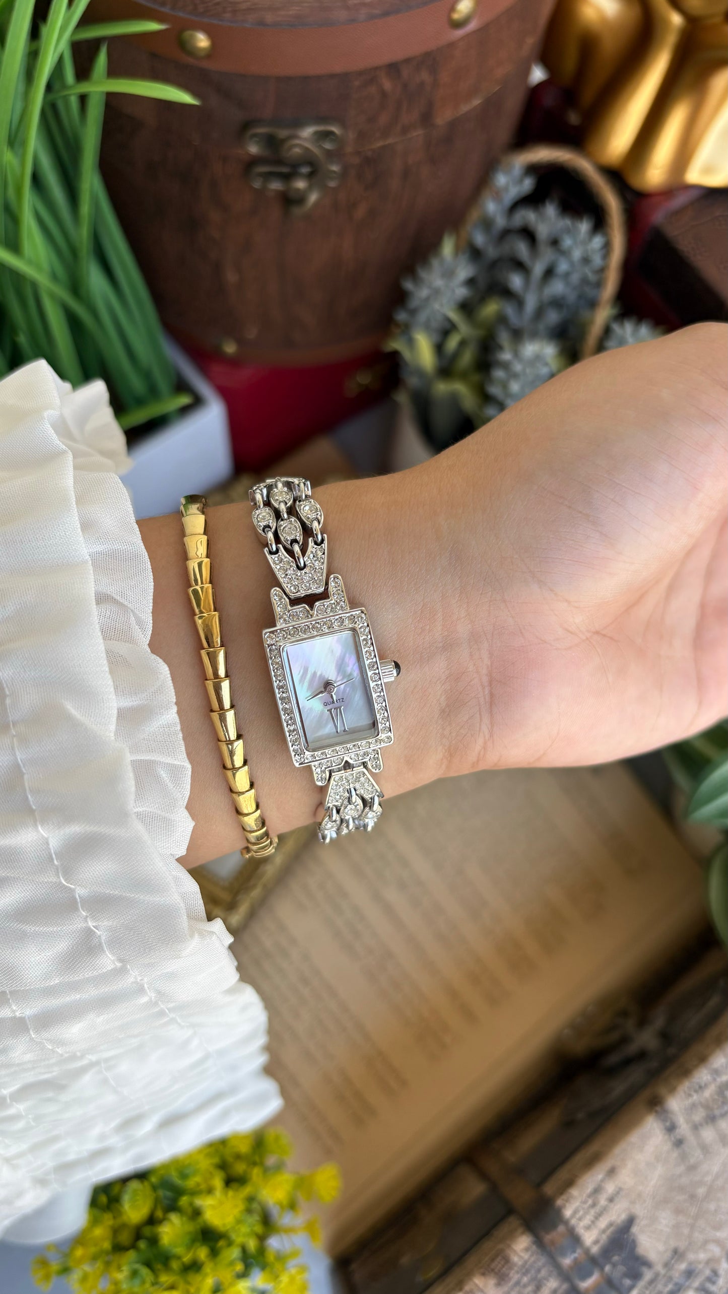 Extremely Rare Metropolitan Museum of Art Moissanite Bejeweled Vintage Watch in Silver Tone Shell Dial