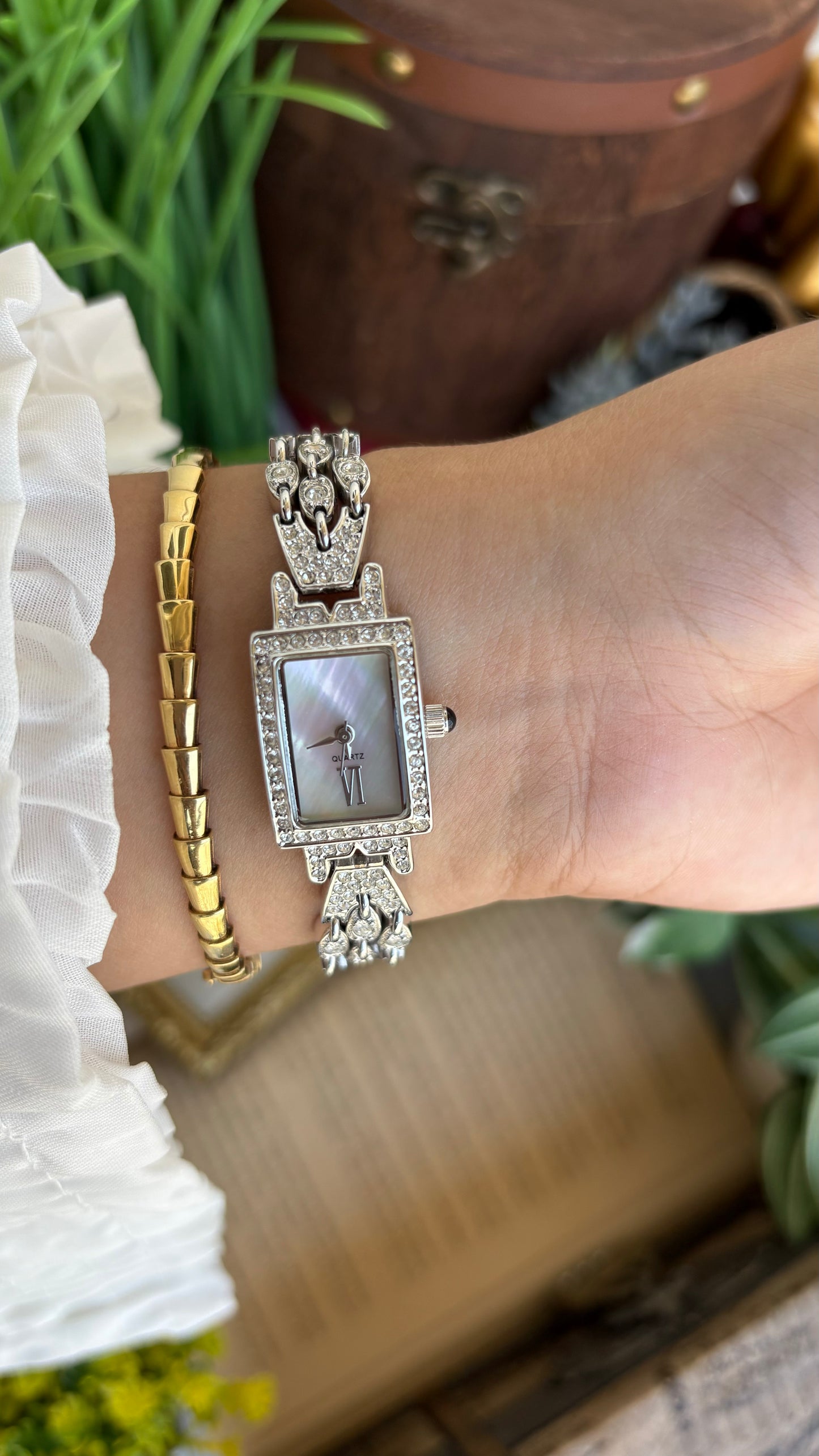 Extremely Rare Metropolitan Museum of Art Moissanite Bejeweled Vintage Watch in Silver Tone Shell Dial