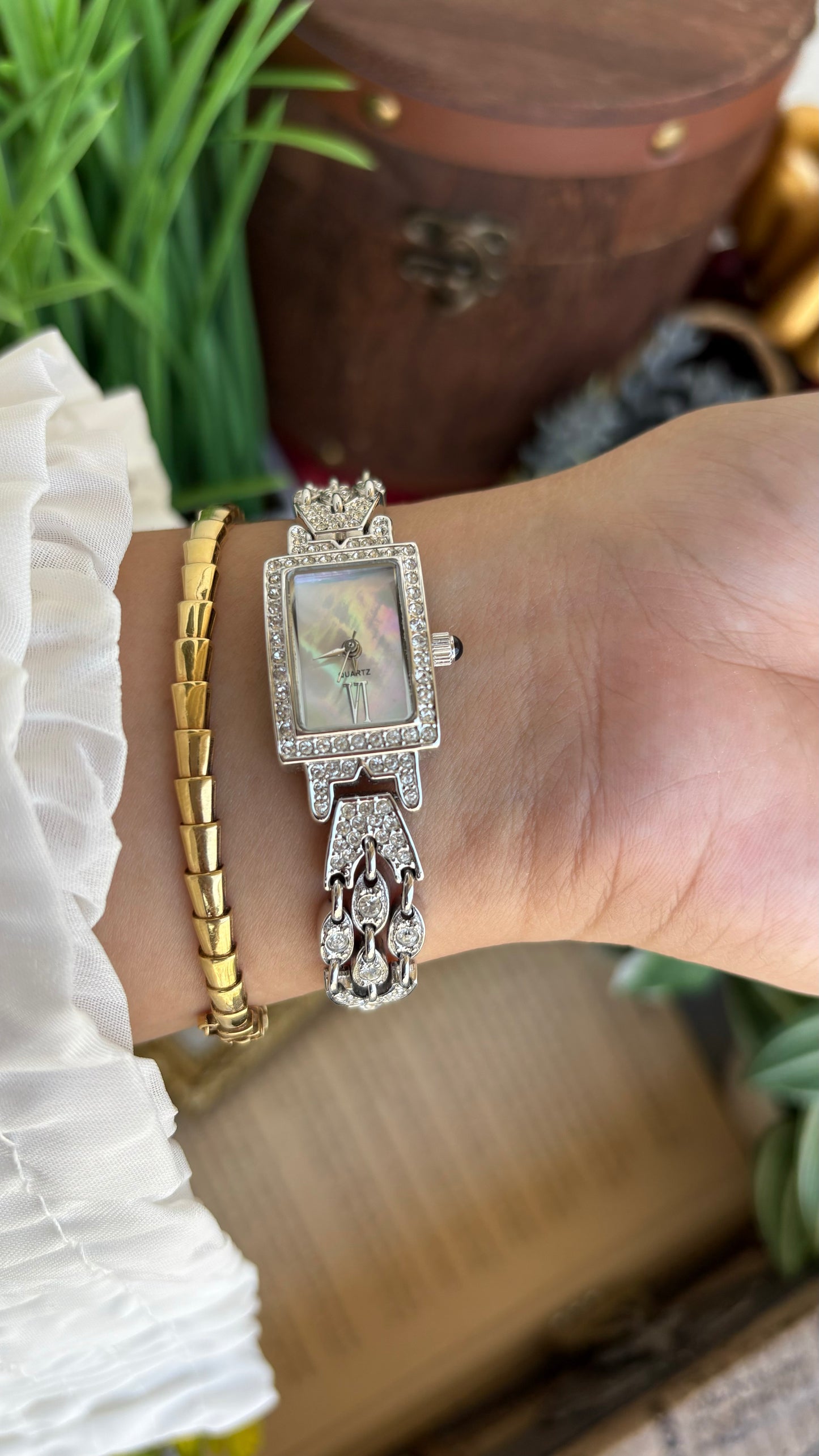 Extremely Rare Metropolitan Museum of Art Moissanite Bejeweled Vintage Watch in Silver Tone Shell Dial