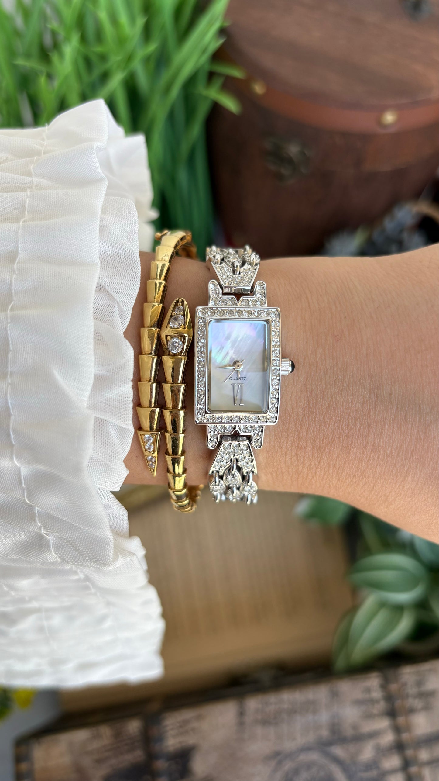 Extremely Rare Metropolitan Museum of Art Moissanite Bejeweled Vintage Watch in Silver Tone Shell Dial