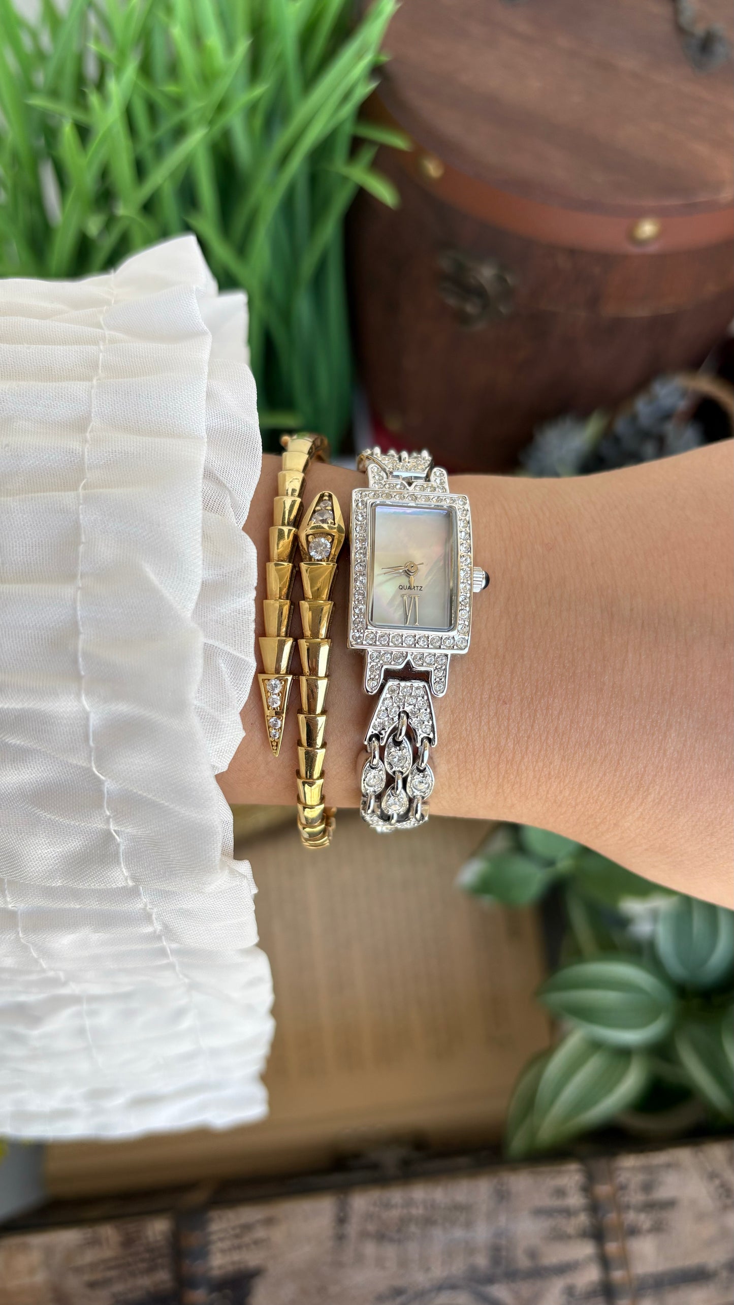 Extremely Rare Metropolitan Museum of Art Moissanite Bejeweled Vintage Watch in Silver Tone Shell Dial