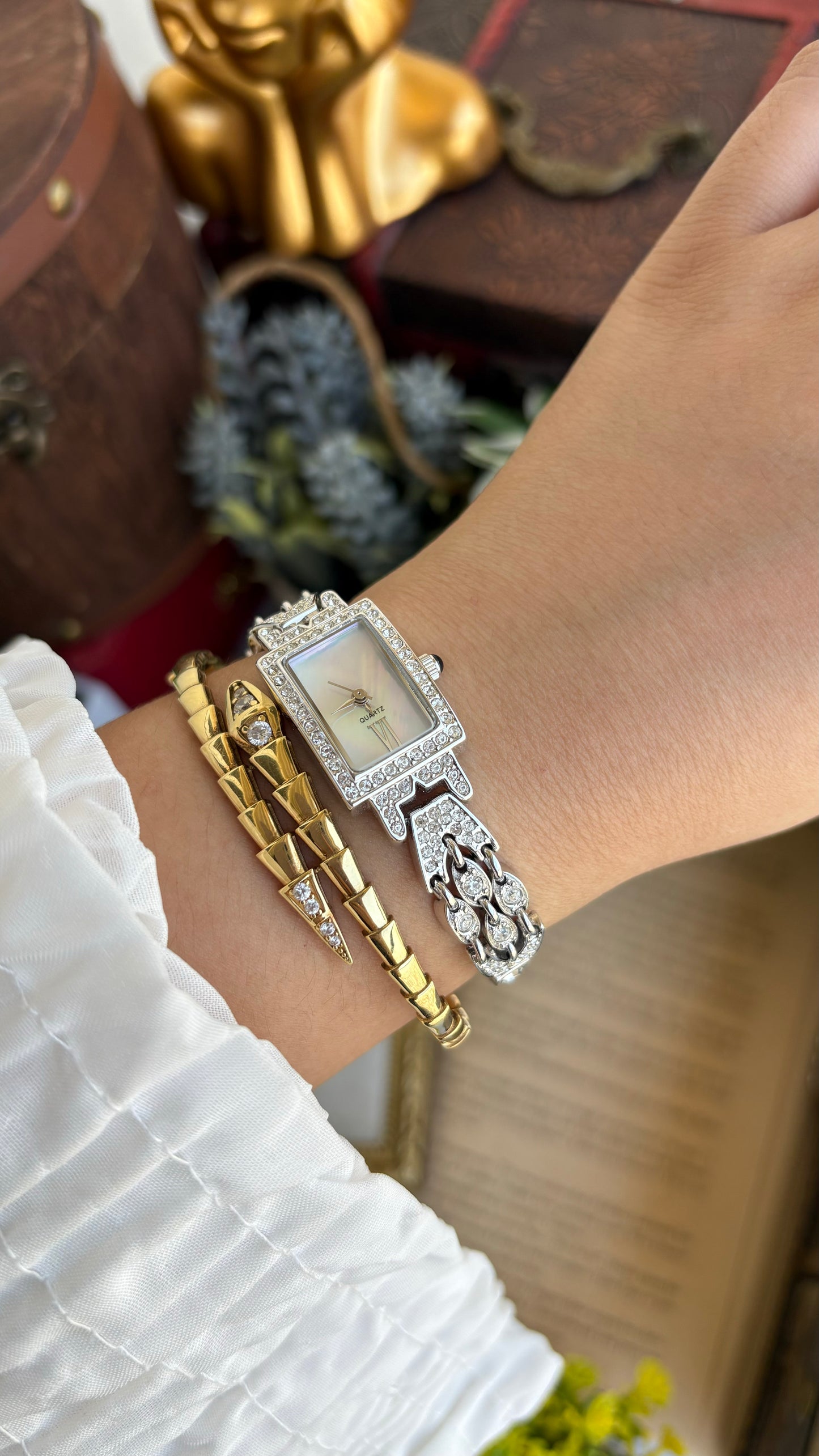 Extremely Rare Metropolitan Museum of Art Moissanite Bejeweled Vintage Watch in Silver Tone Shell Dial