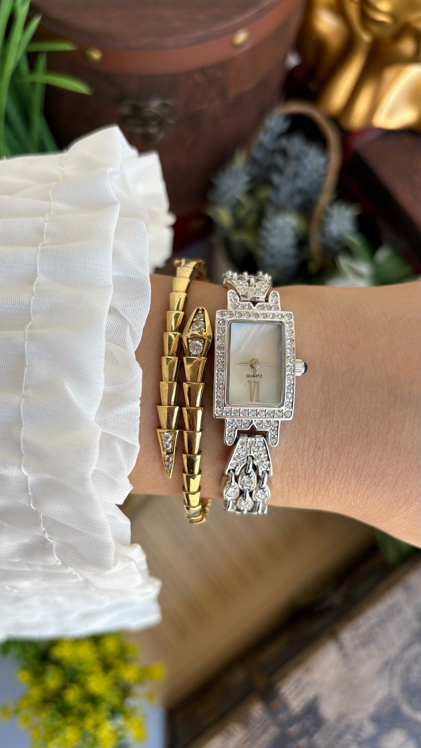 Extremely Rare Metropolitan Museum of Art Moissanite Bejeweled Vintage Watch in Silver Tone Shell Dial