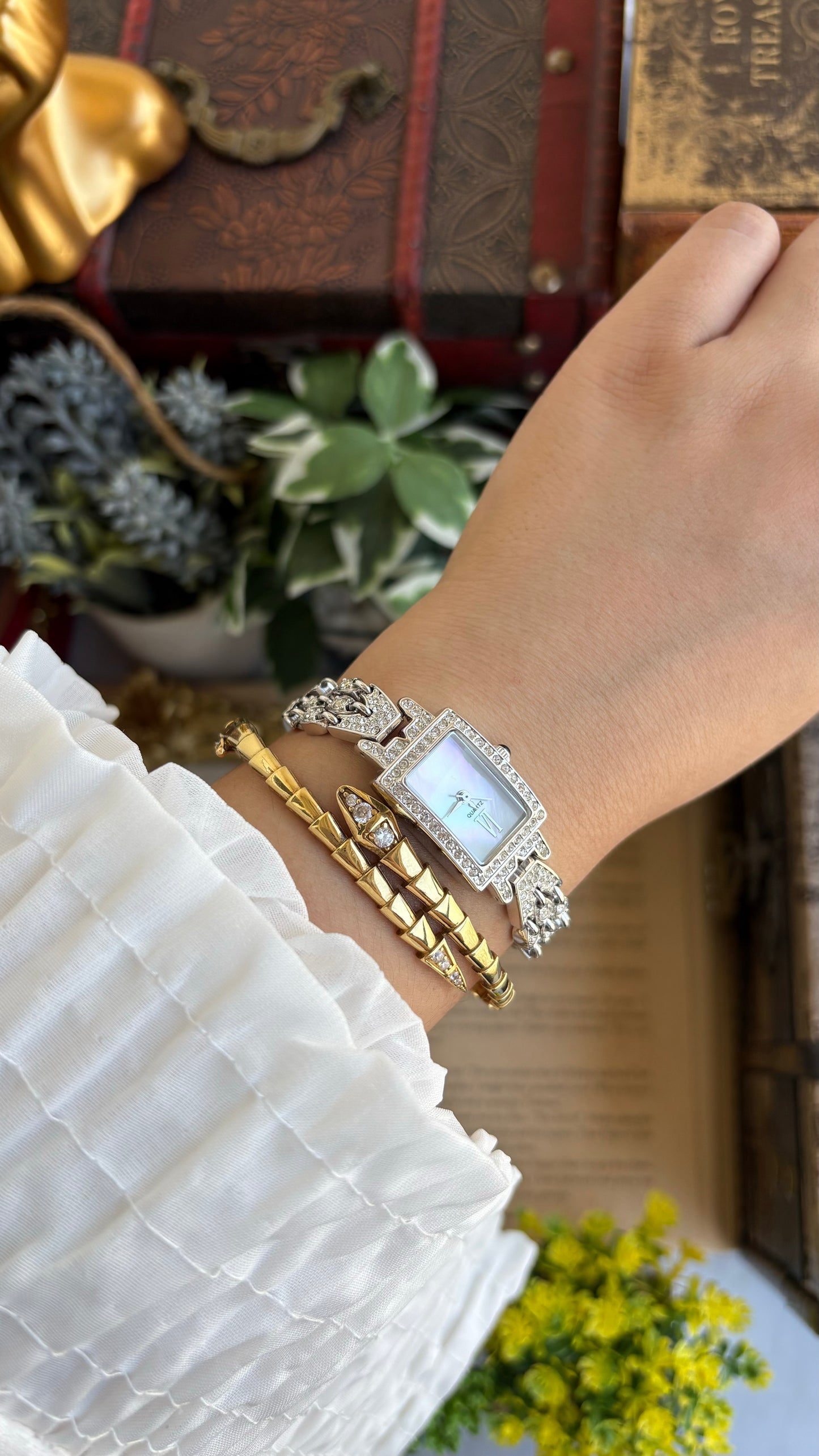Extremely Rare Metropolitan Museum of Art Moissanite Bejeweled Vintage Watch in Silver Tone Shell Dial