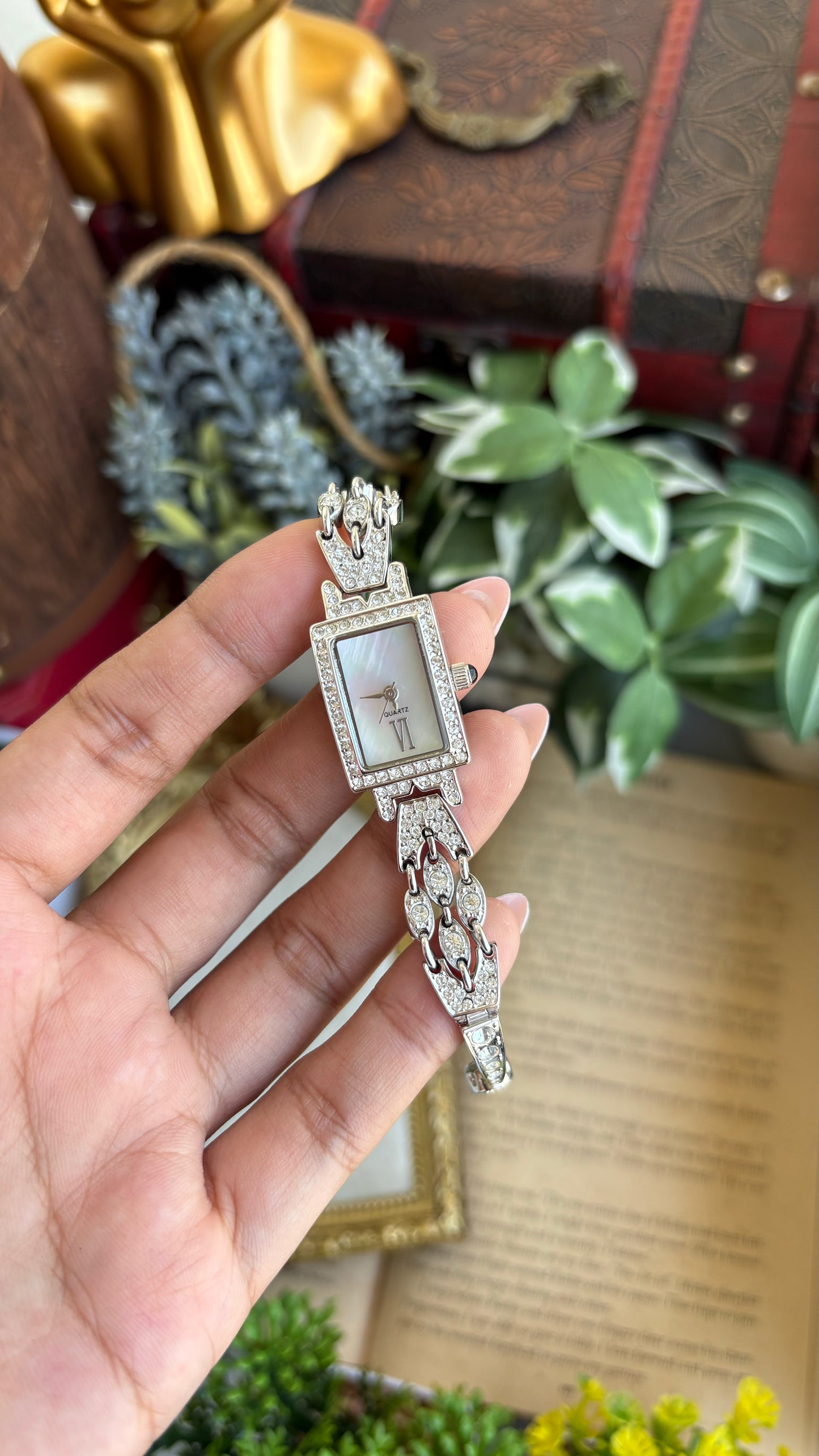 Extremely Rare Metropolitan Museum of Art Moissanite Bejeweled Vintage Watch in Silver Tone Shell Dial