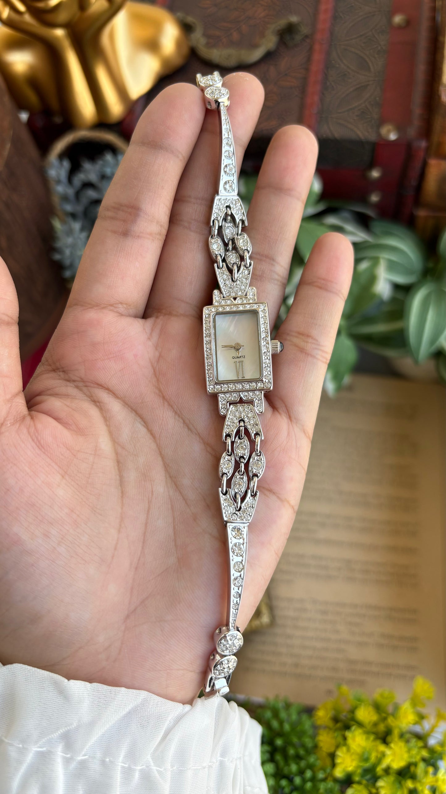 Extremely Rare Metropolitan Museum of Art Moissanite Bejeweled Vintage Watch in Silver Tone Shell Dial