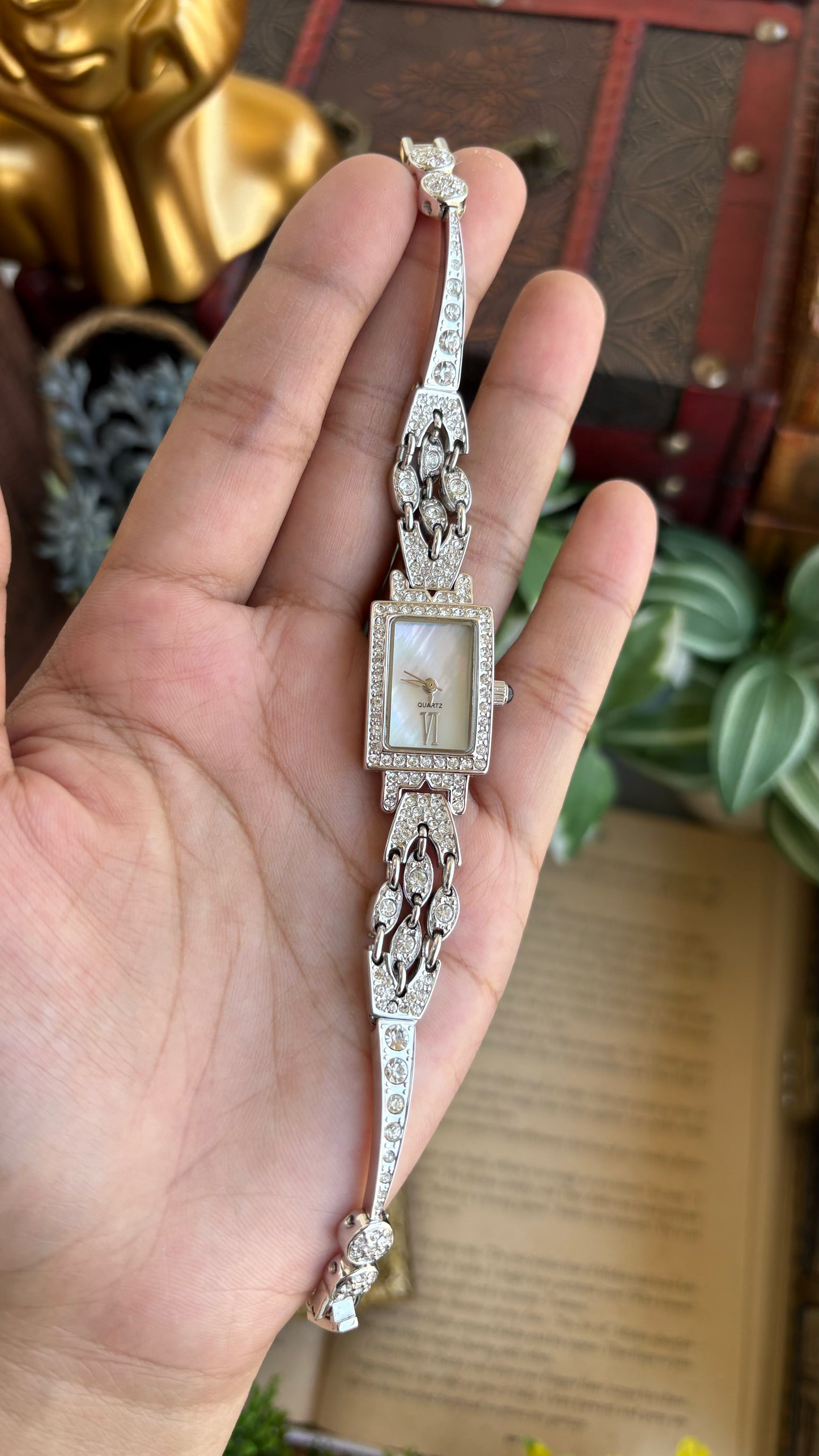 Extremely Rare Metropolitan Museum of Art Moissanite Bejeweled Vintage Watch in Silver Tone Shell Dial