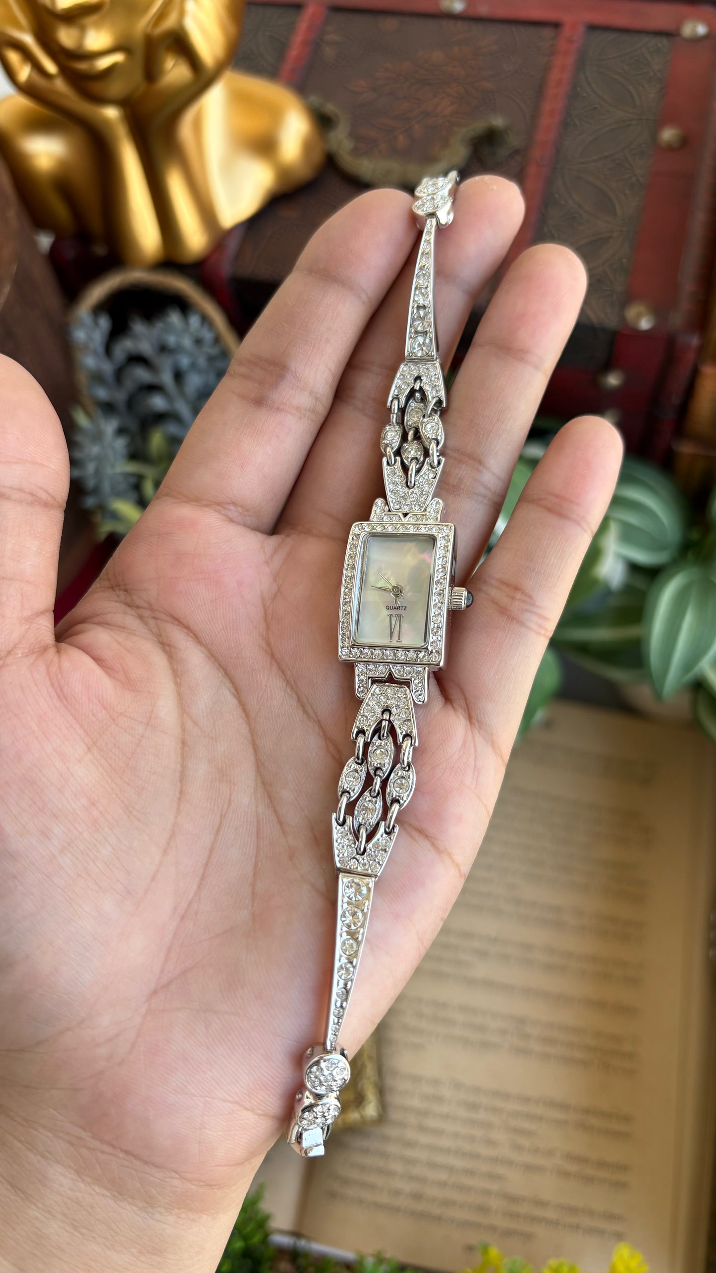 Extremely Rare Metropolitan Museum of Art Moissanite Bejeweled Vintage Watch in Silver Tone Shell Dial