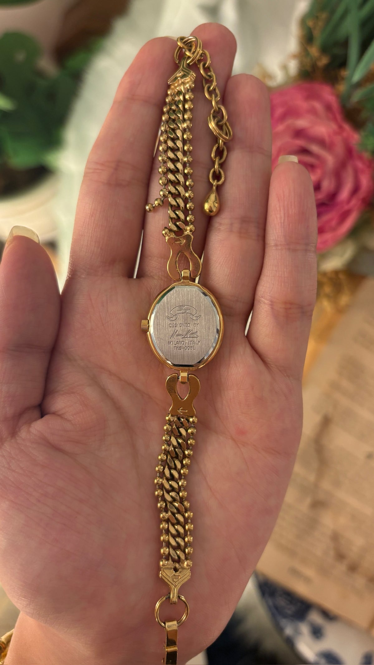 Rare Vintage Diego Milano Black Dial Bead Bracelet Watch in Gold Tone Quartz