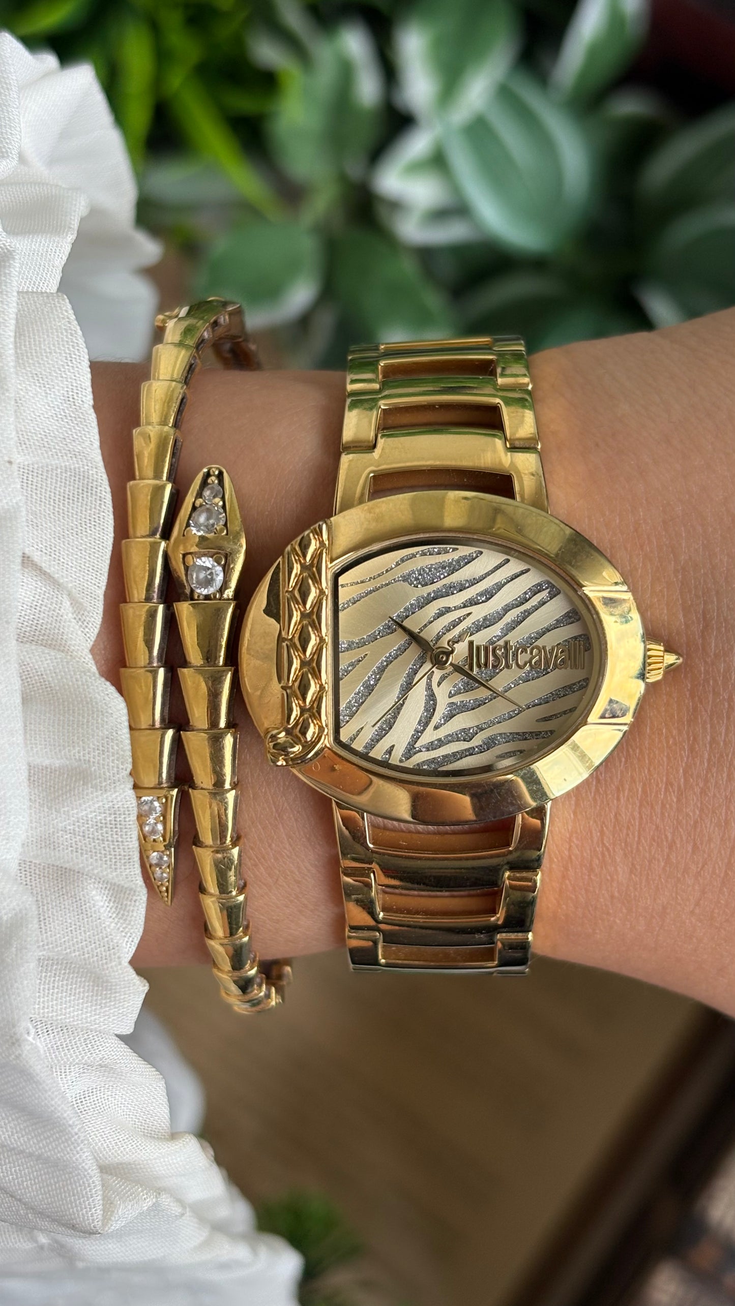 Extremely Rare Vintage Just Cavalli Half Moon Watch in Gold Tone