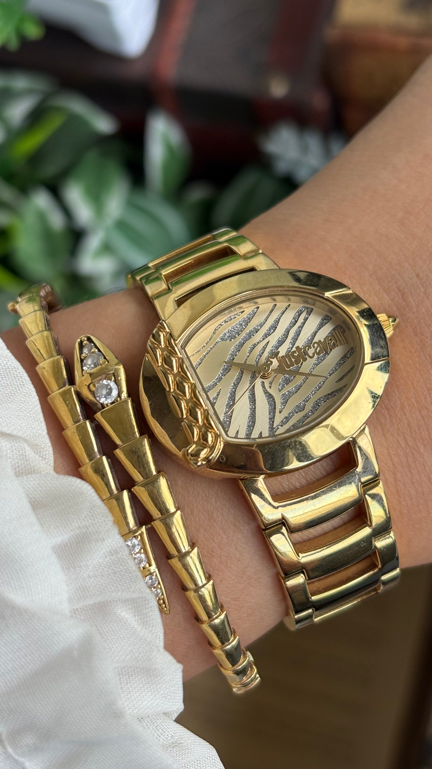 Extremely Rare Vintage Just Cavalli Half Moon Watch in Gold Tone