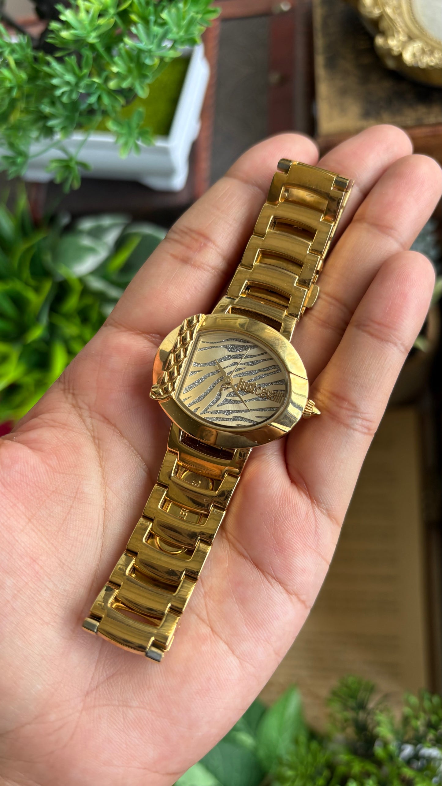 Extremely Rare Vintage Just Cavalli Half Moon Watch in Gold Tone