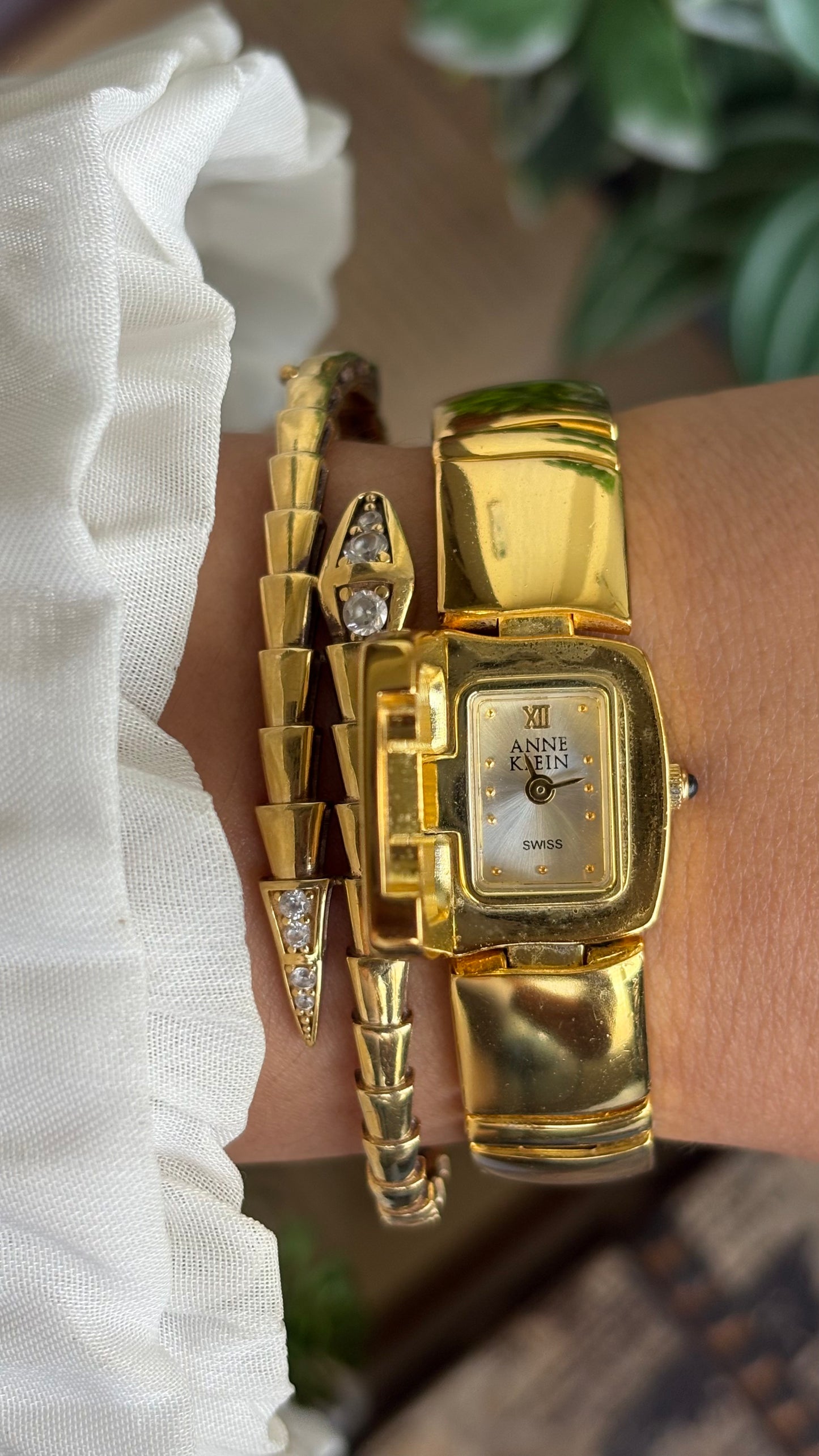 Extremely Rare Vintage Anne Klein Peekaboo Swiss Watch in Gold Tone