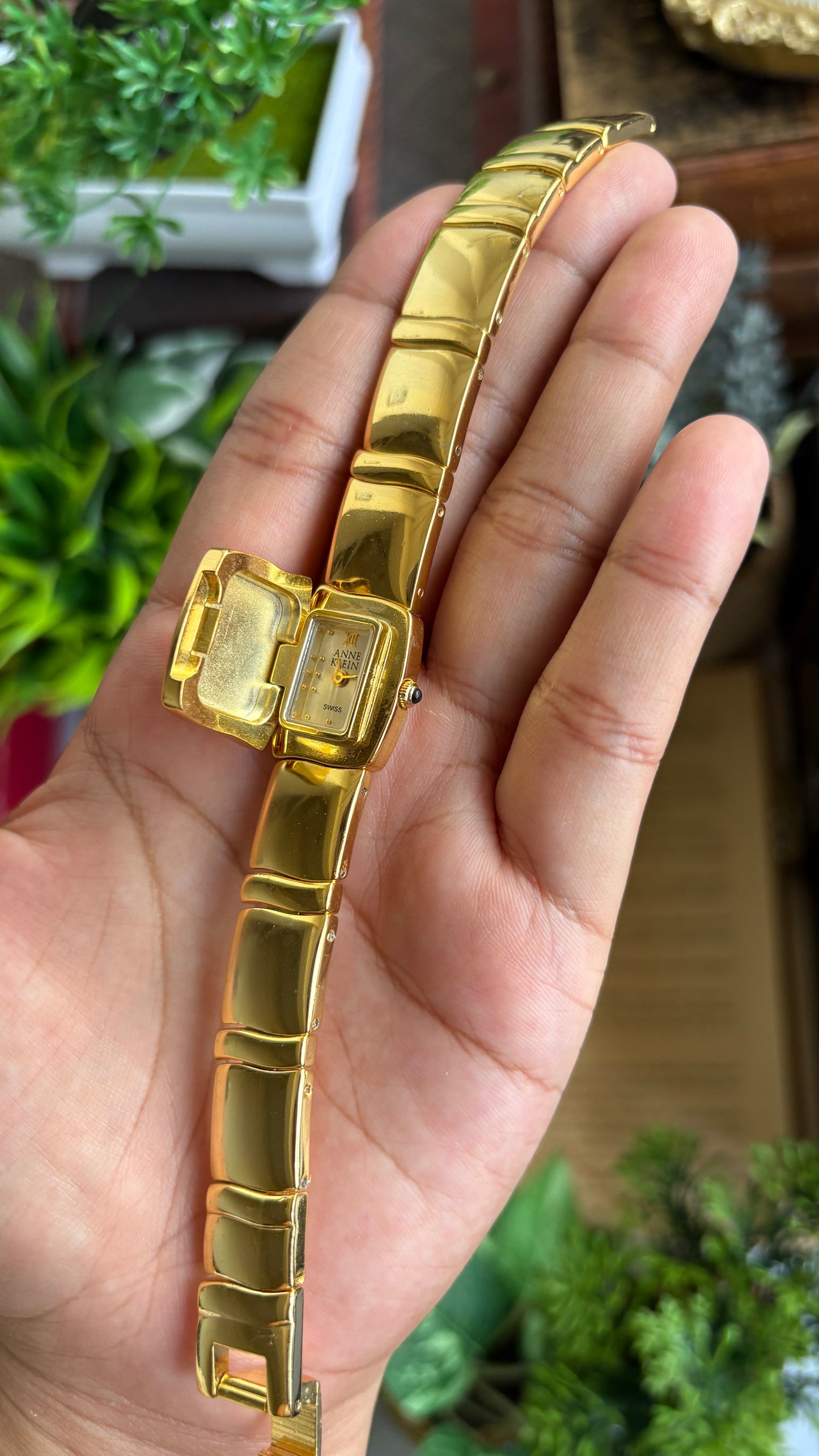 Extremely Rare Vintage Anne Klein Peekaboo Swiss Watch in Gold Tone