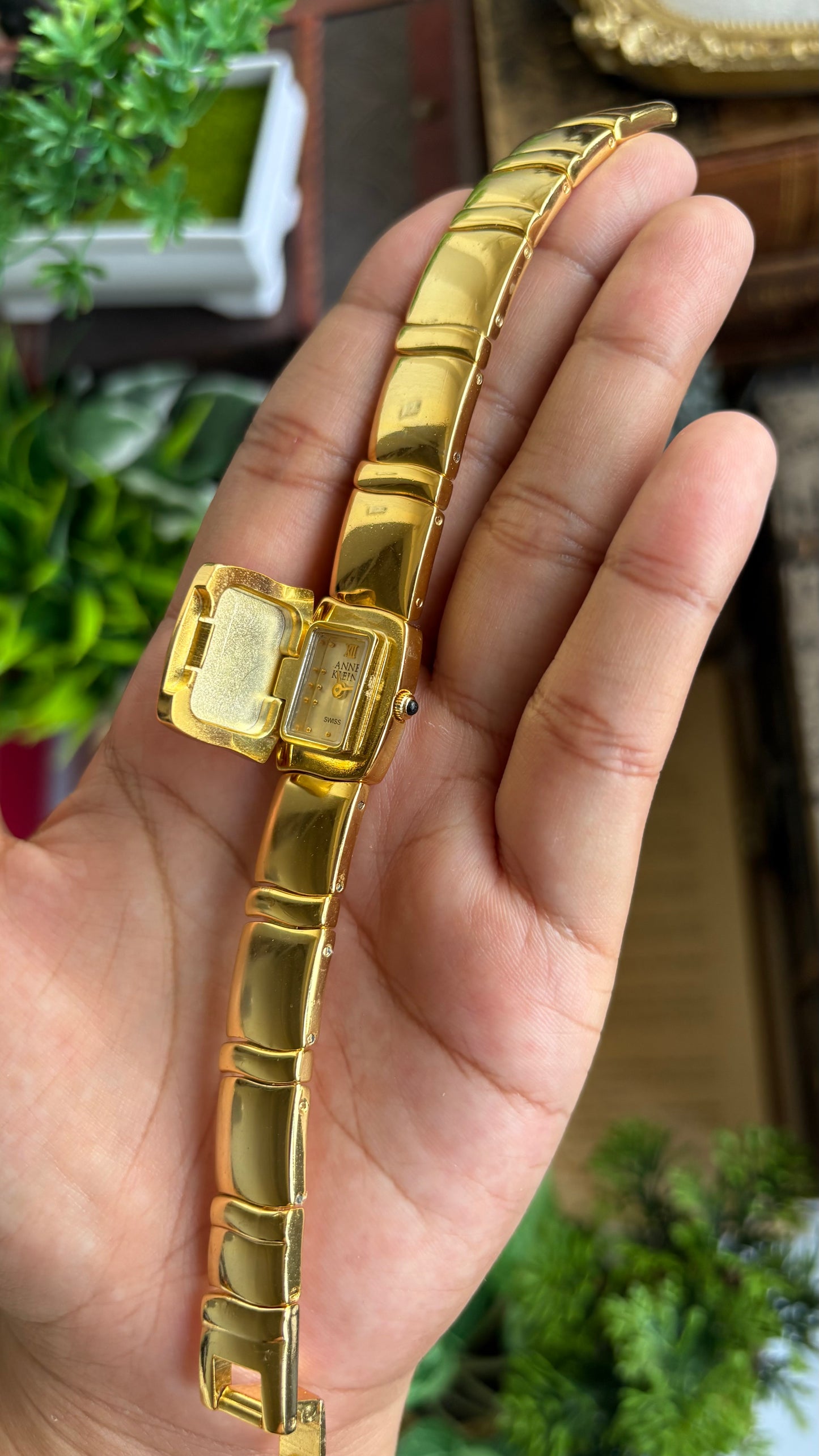 Extremely Rare Vintage Anne Klein Peekaboo Swiss Watch in Gold Tone