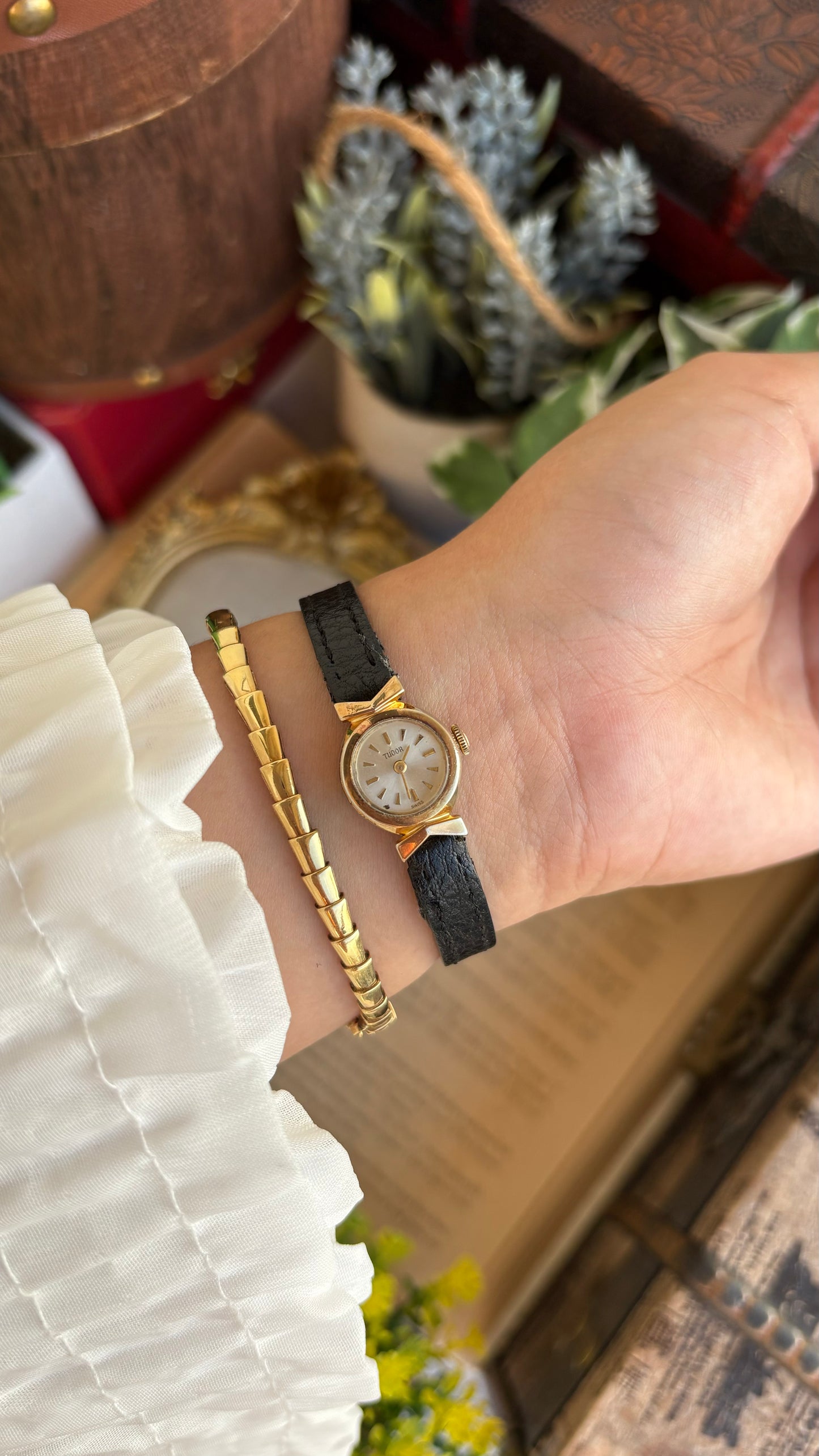 Extremely Rare and Dainty Vintage Tudor Rolex Watch in Leather Strap
