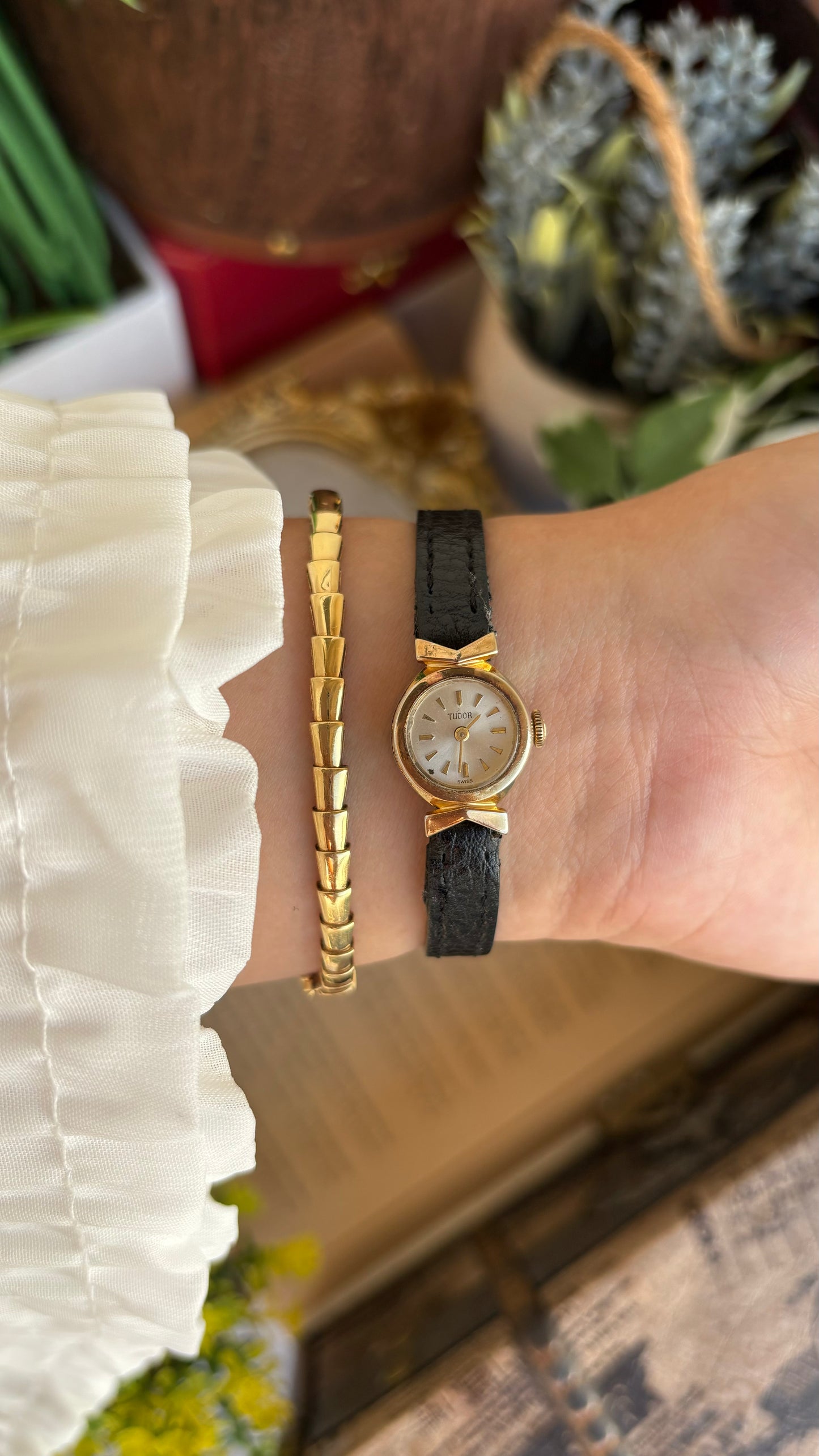 Extremely Rare and Dainty Vintage Tudor Rolex Watch in Leather Strap