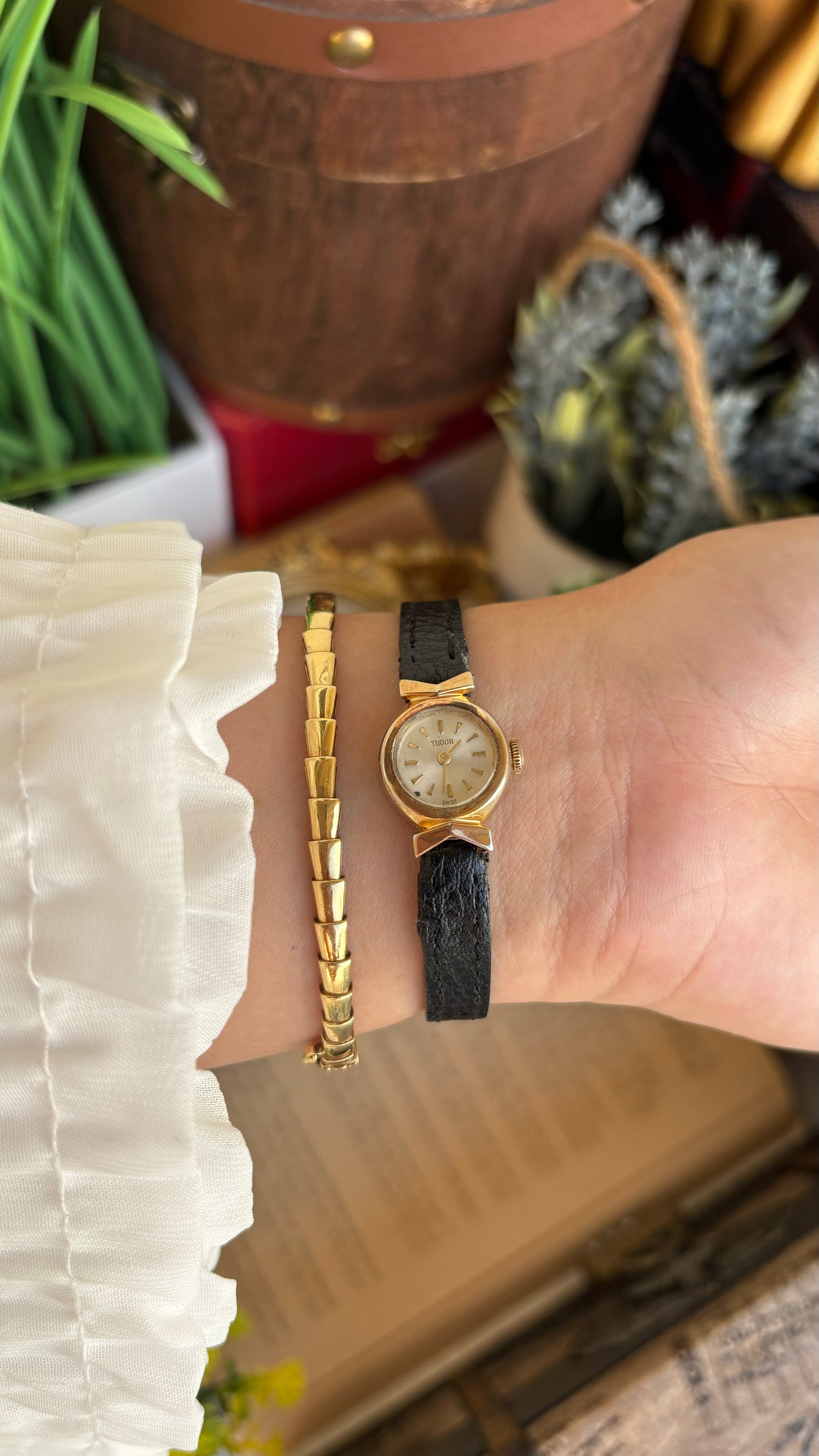 Extremely Rare and Dainty Vintage Tudor Rolex Watch in Leather Strap