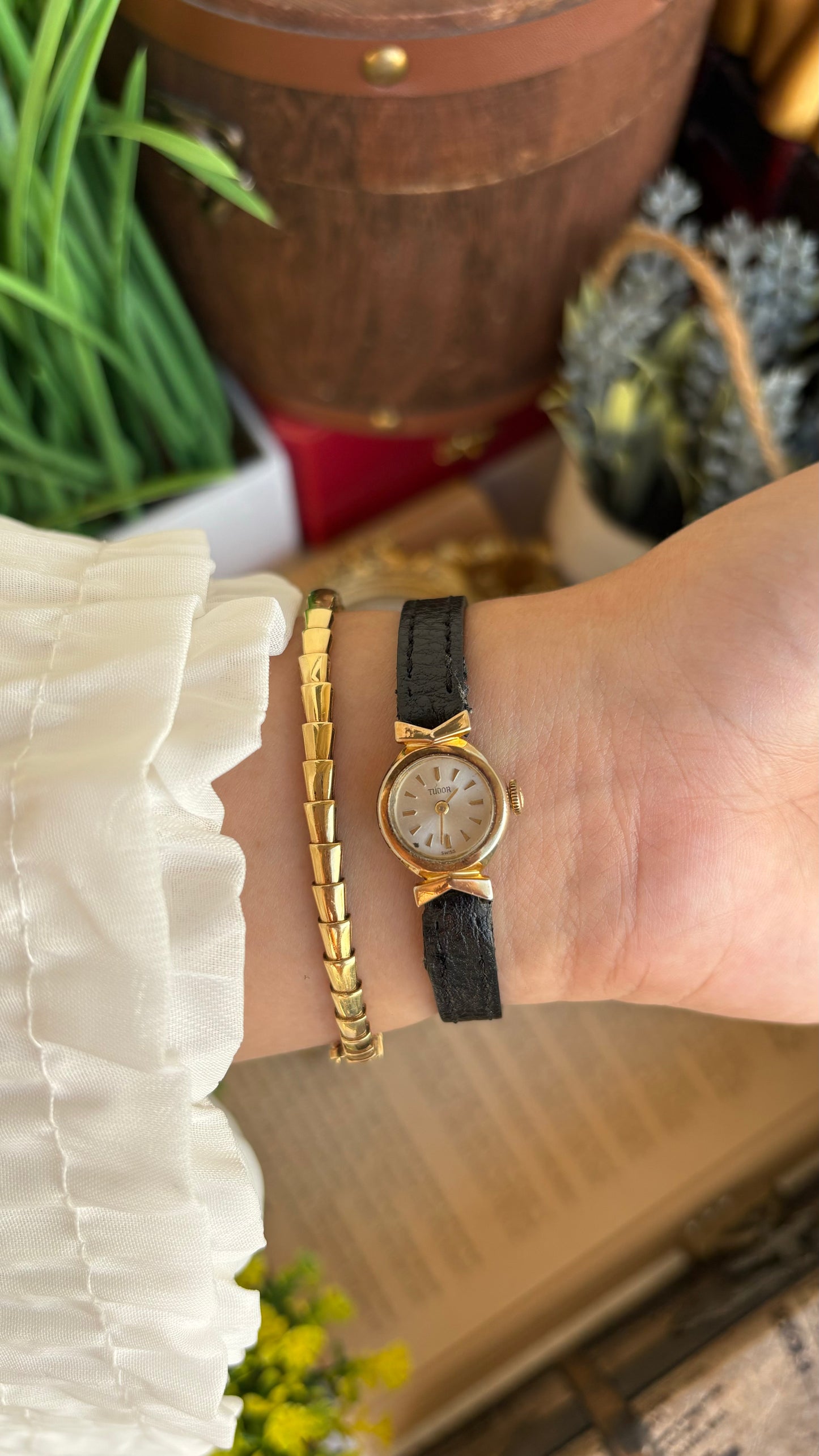 Extremely Rare and Dainty Vintage Tudor Rolex Watch in Leather Strap