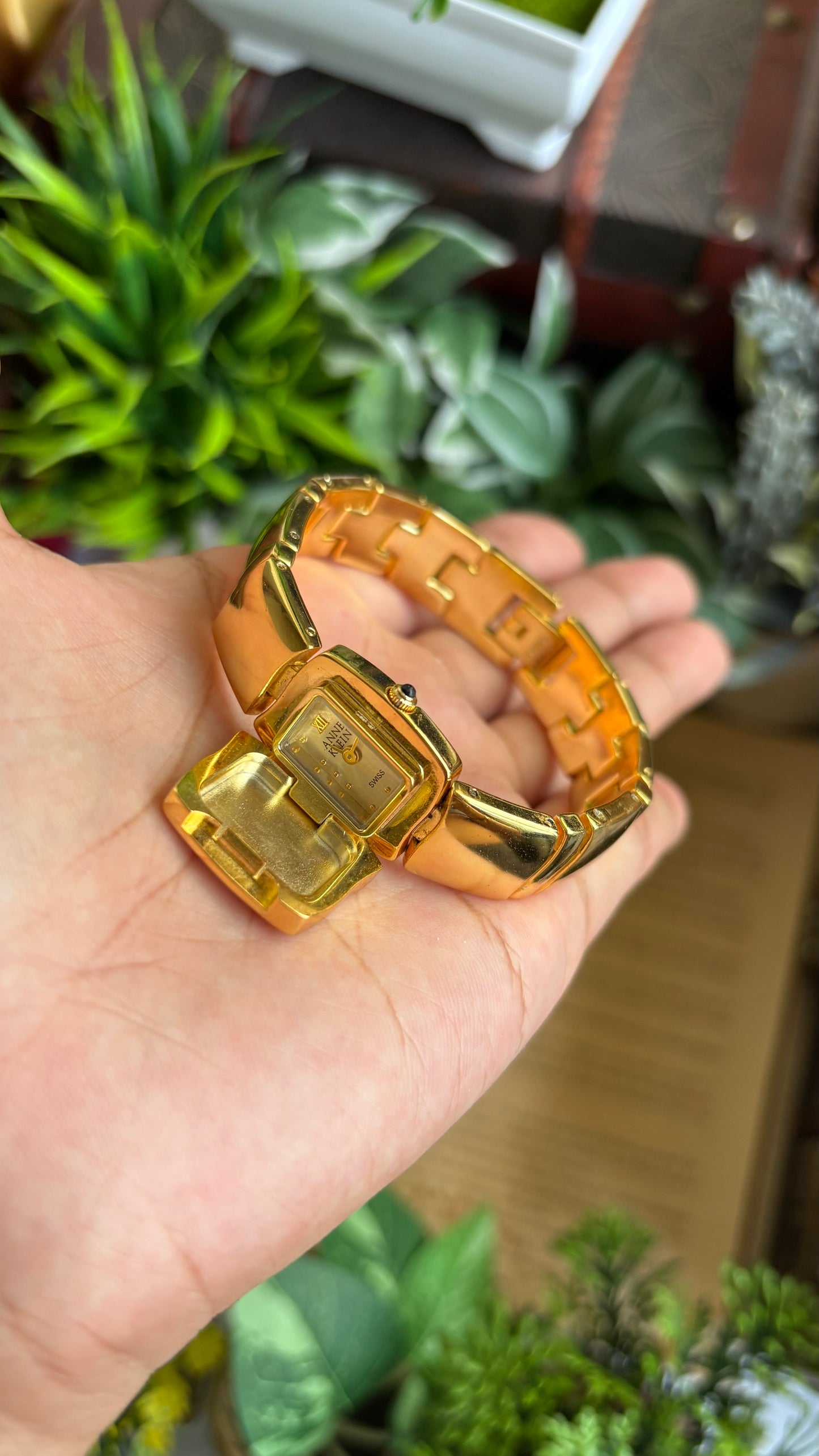 Extremely Rare Vintage Anne Klein Peekaboo Swiss Watch in Gold Tone