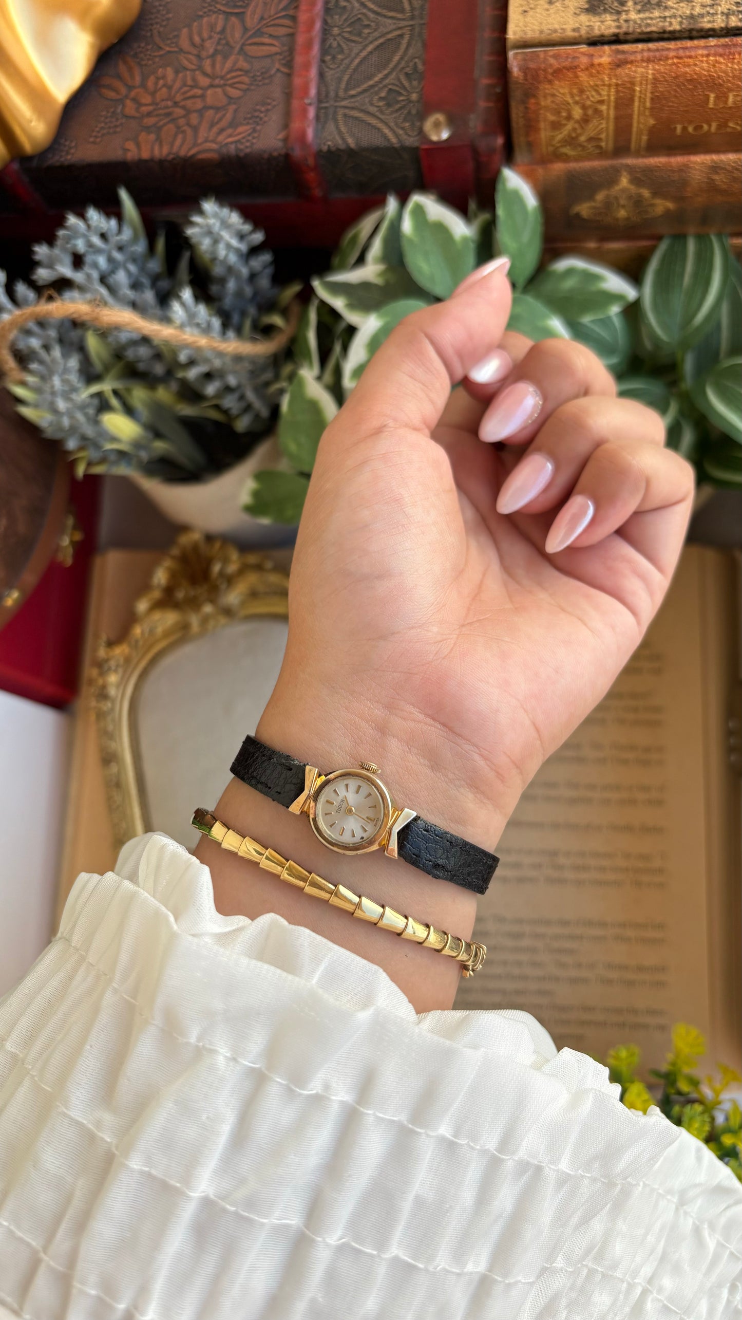 Extremely Rare and Dainty Vintage Tudor Rolex Watch in Leather Strap