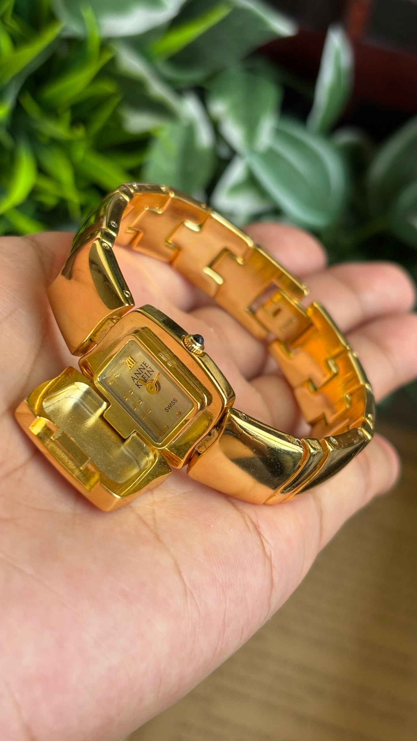 Extremely Rare Vintage Anne Klein Peekaboo Swiss Watch in Gold Tone