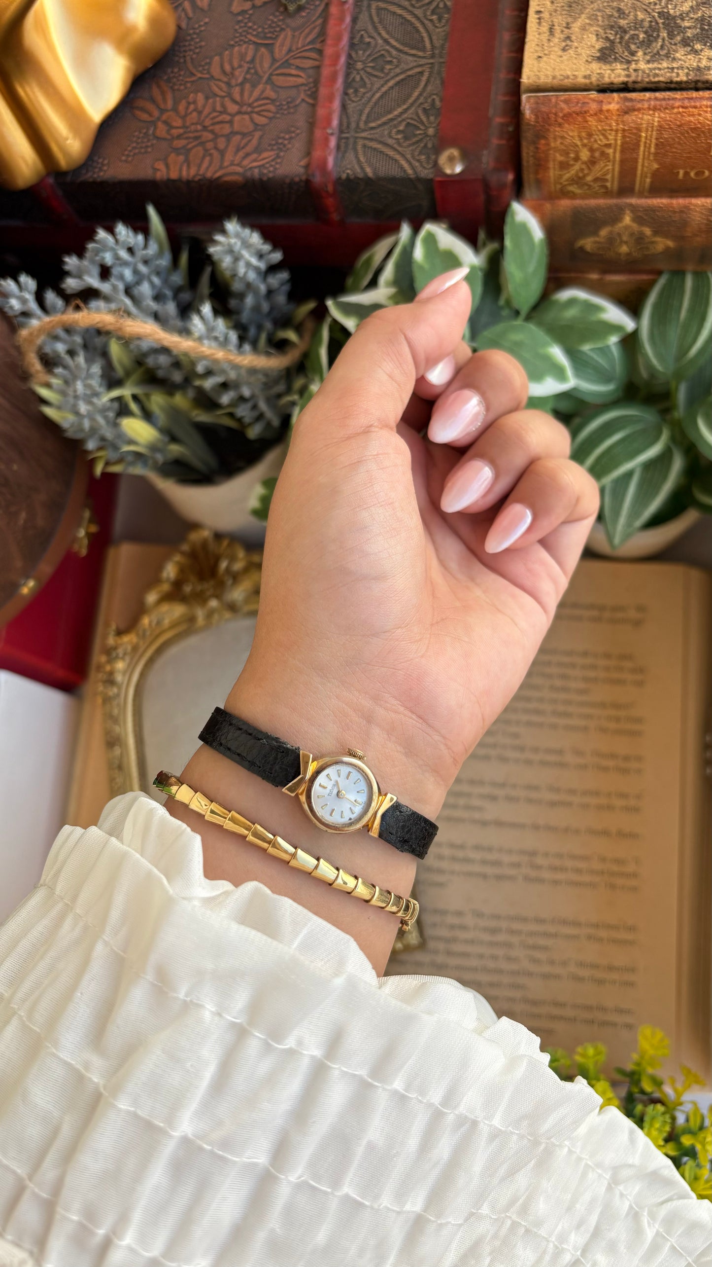Extremely Rare and Dainty Vintage Tudor Rolex Watch in Leather Strap