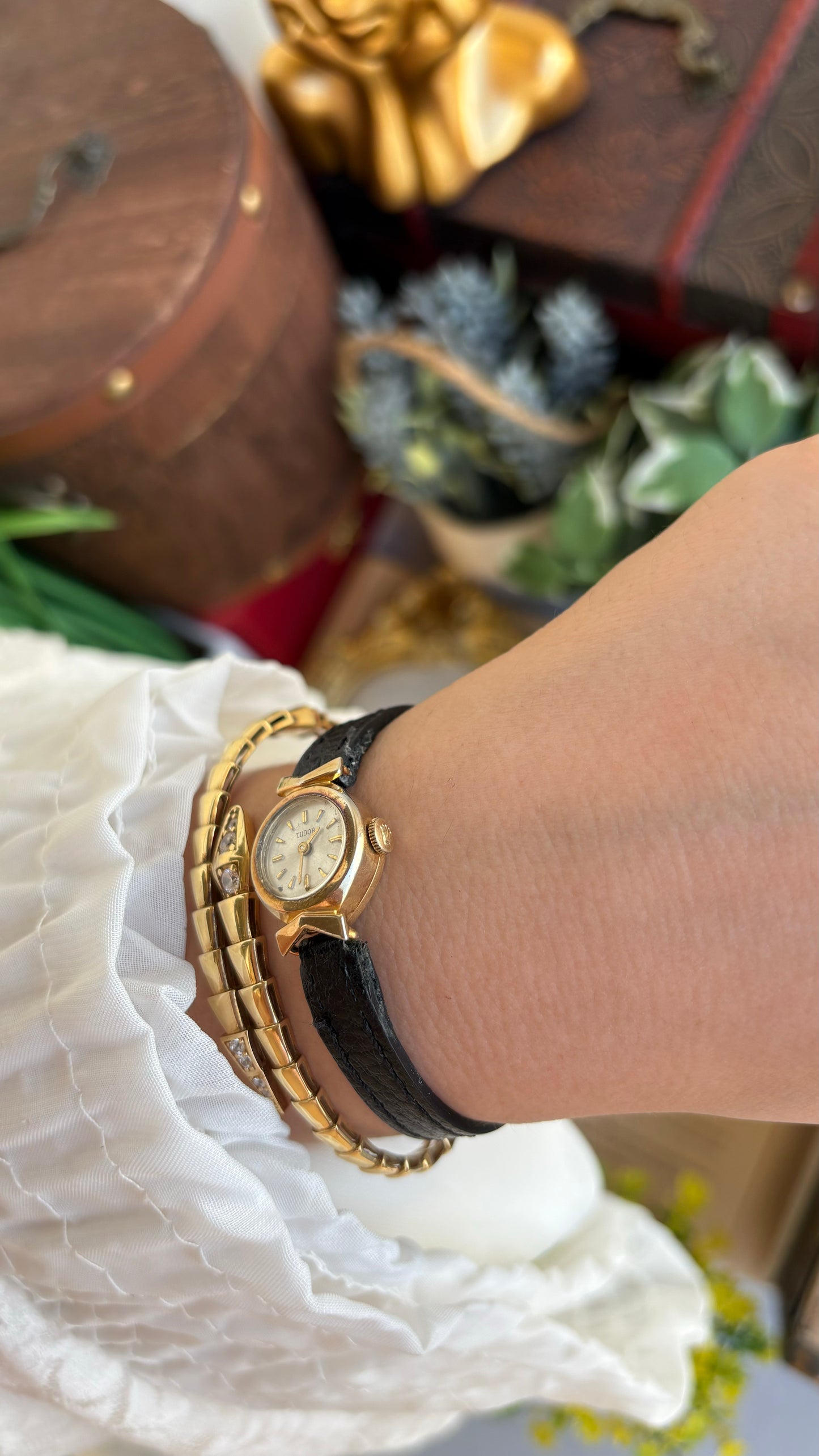 Extremely Rare and Dainty Vintage Tudor Rolex Watch in Leather Strap