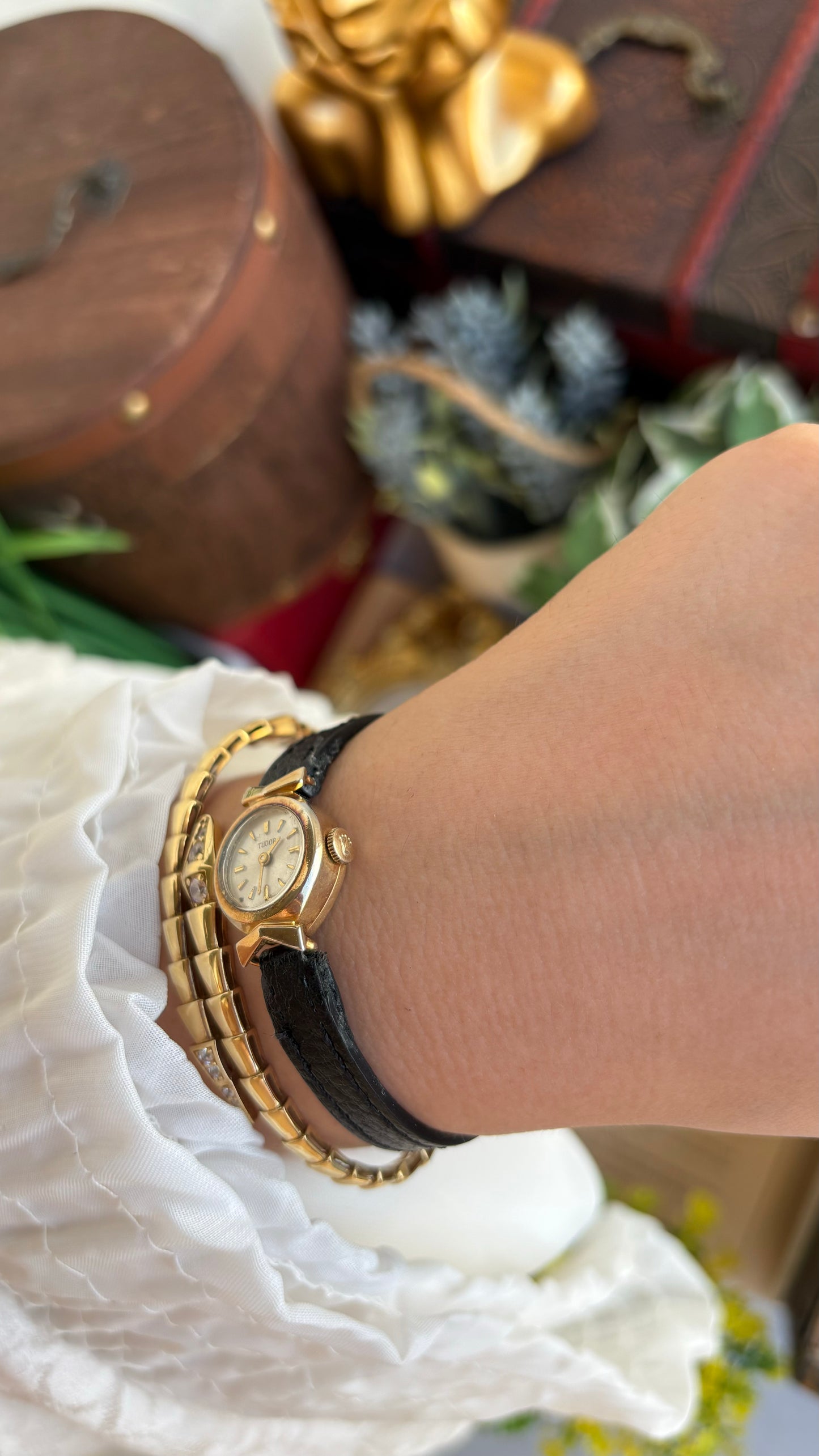 Extremely Rare and Dainty Vintage Tudor Rolex Watch in Leather Strap