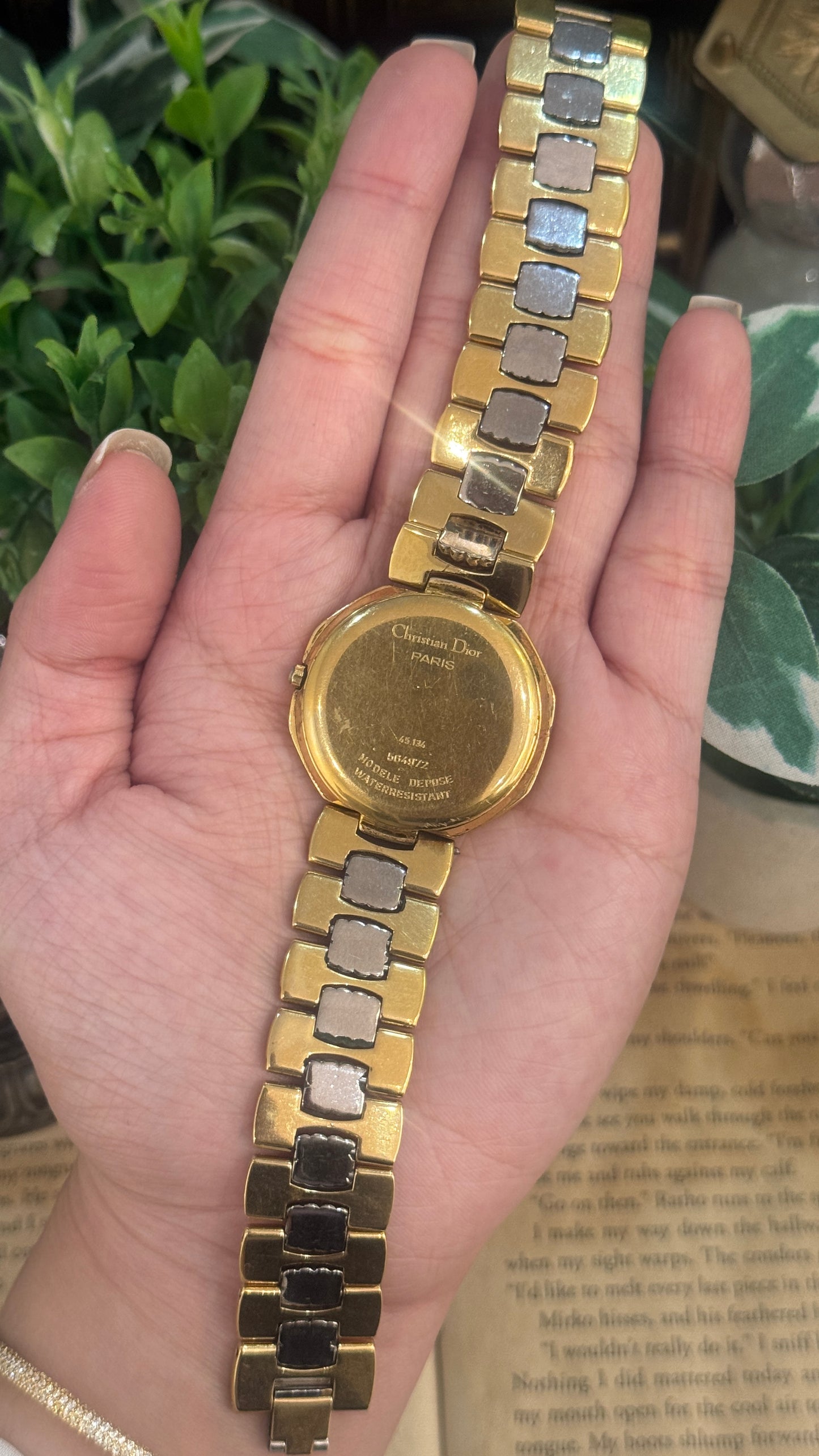 Extremely Rare Vintage Christian Dior Hexagonal Dial with Date Window Watch in Two-Tone Quartz