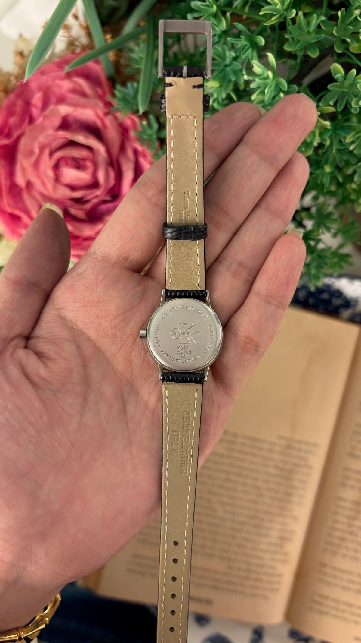 Rare Vintage Calvin Klein Swiss Watch in Silver Tone Black Leather Quartz