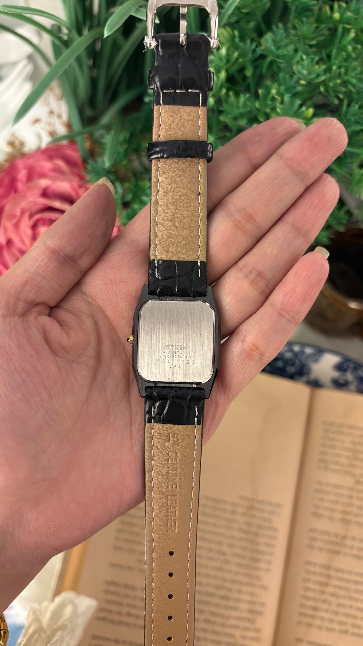 Rare Vintage Exceed Citizen Tank Watch in Silver Tone Black Leather Quartz