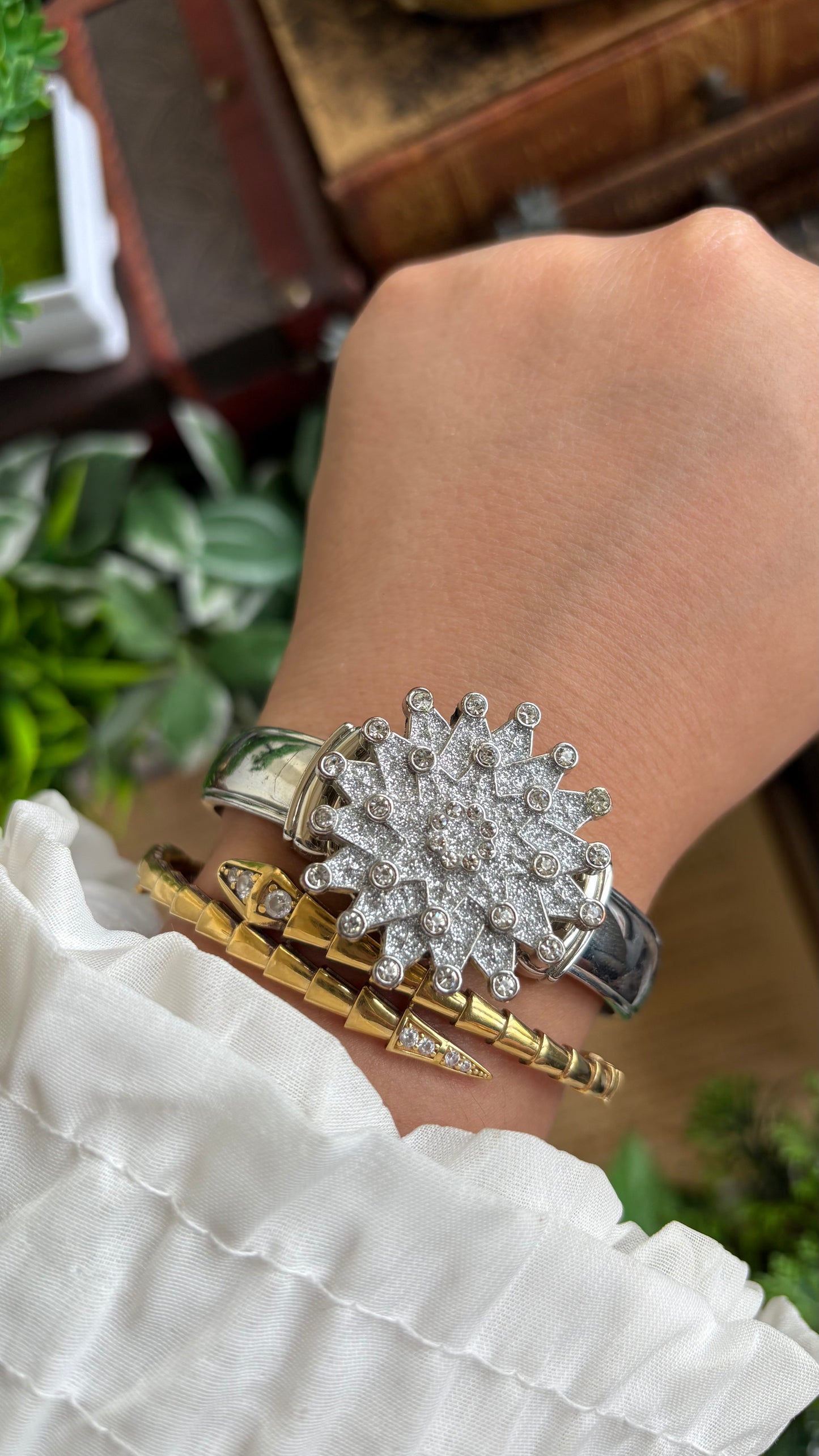 Vintage Peekaboo Snowflake Bejeweled Watch in Silver Tone
