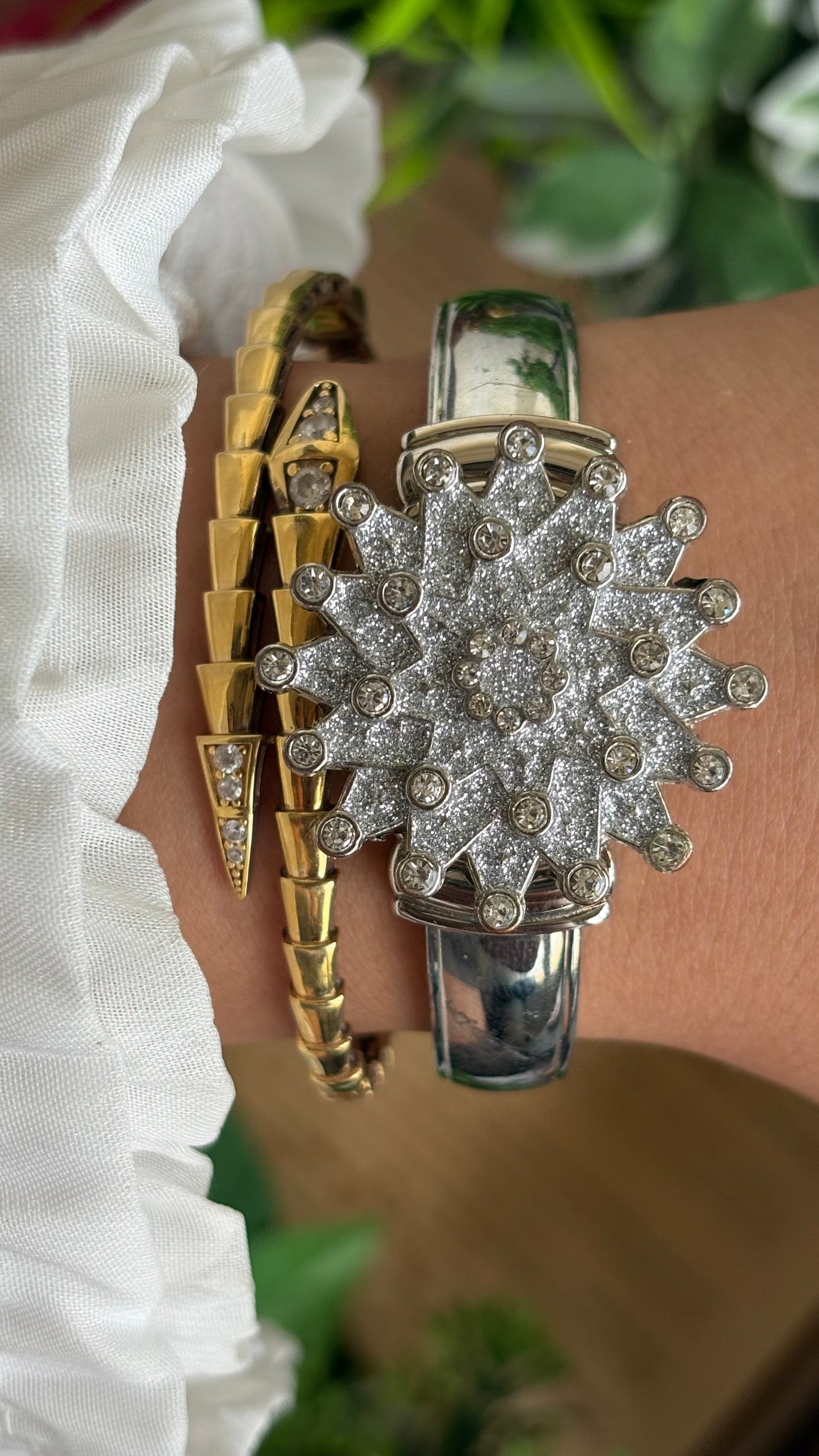 Vintage Peekaboo Snowflake Bejeweled Watch in Silver Tone