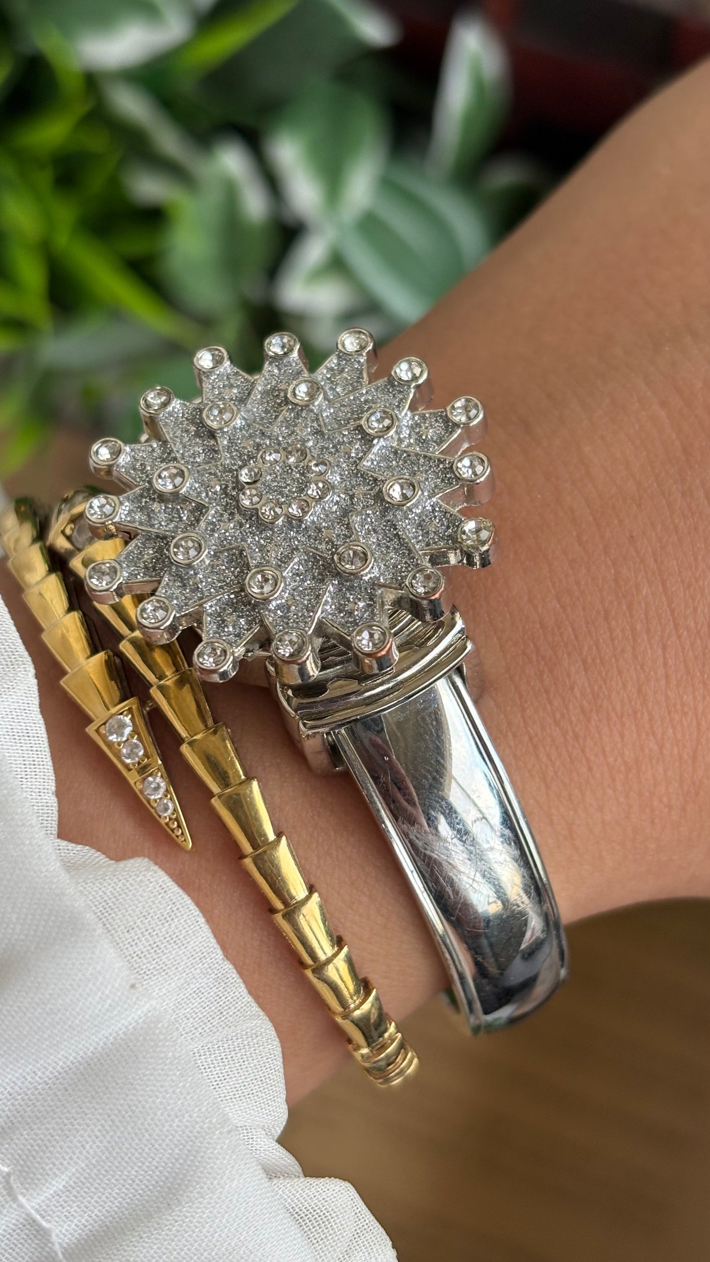 Vintage Peekaboo Snowflake Bejeweled Watch in Silver Tone