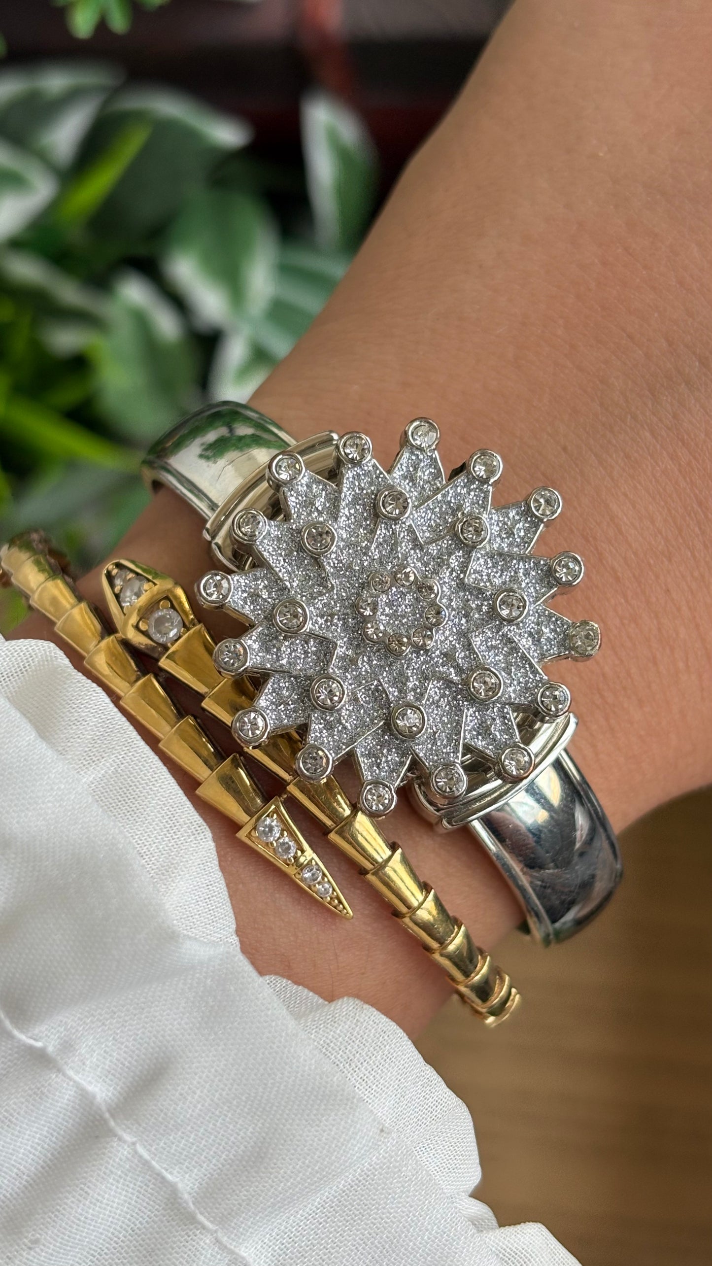 Vintage Peekaboo Snowflake Bejeweled Watch in Silver Tone